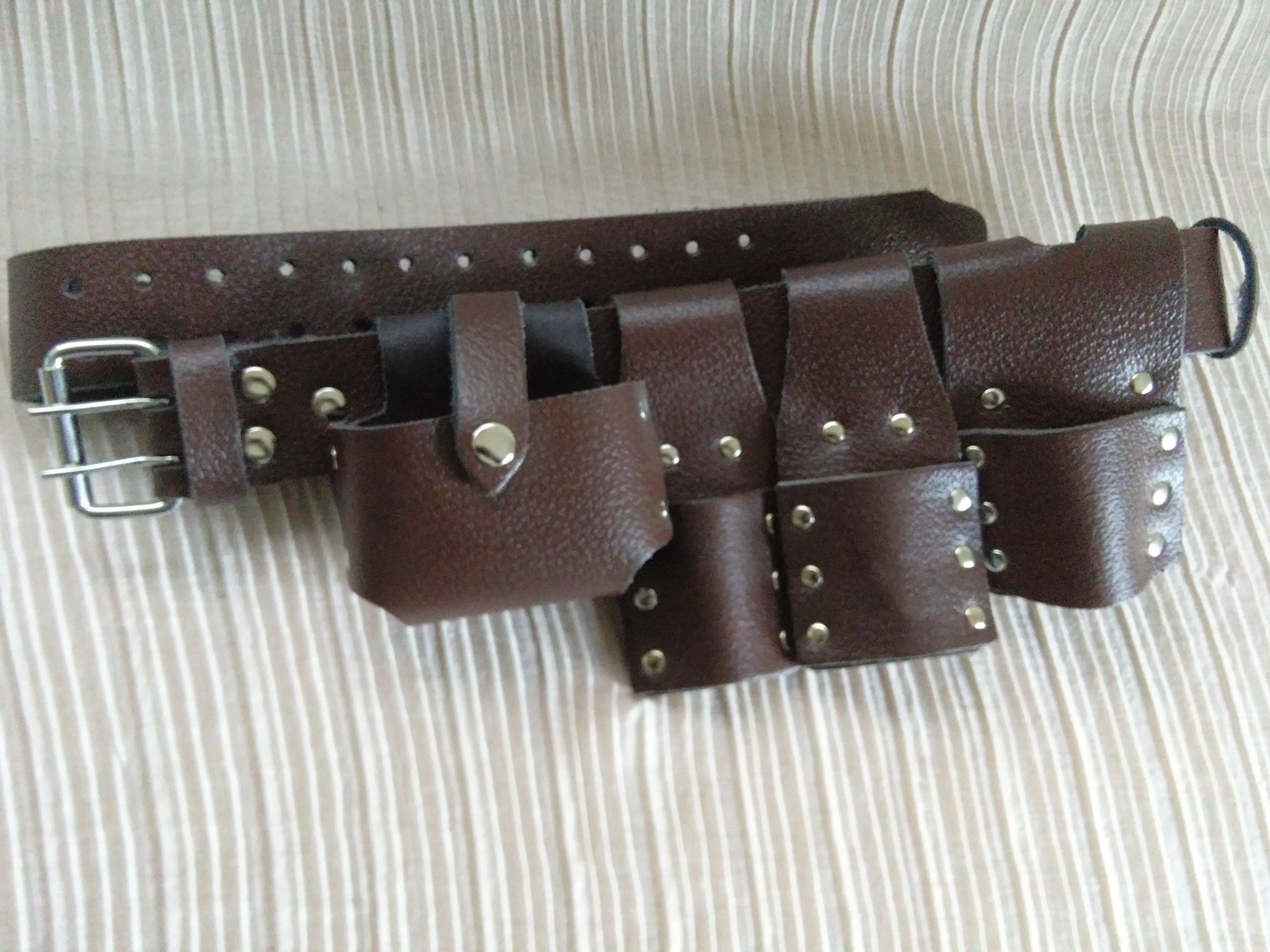 New Scaffolding Leather 5Pcs Tool Set Belt - Dark Brown Leather with 5m Tape Measure