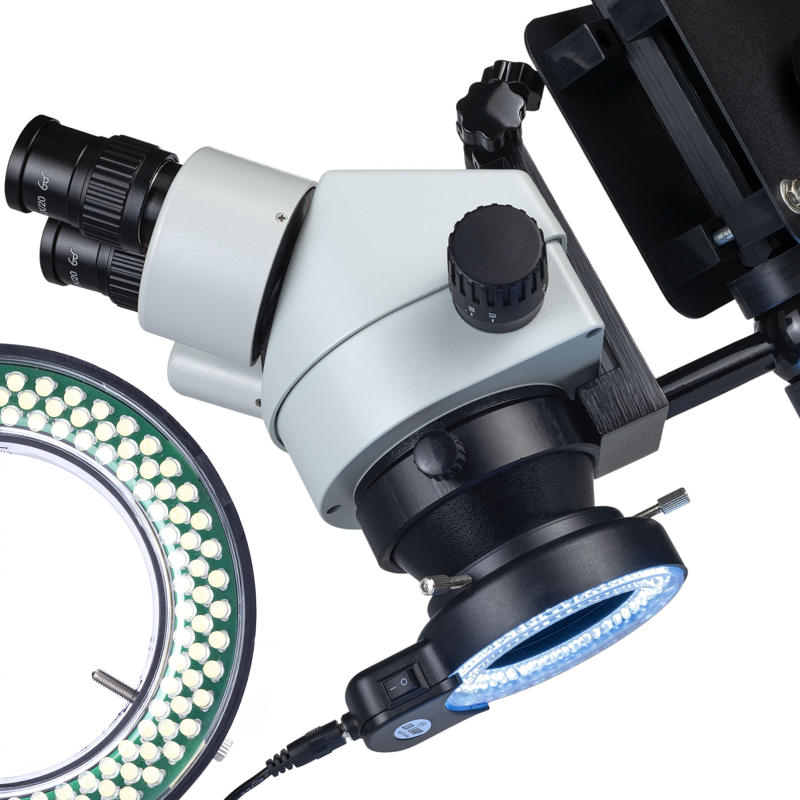 Rosfix Proxima Pro MSPP-B-WDMS2 mikroskop stereoskopowy 7x–45x zoom, 144 diody LED, głowica okularna 360°, ramię przegubowe 800 mm, do elektroniki, biżuterii, profesjonalny mikroskop