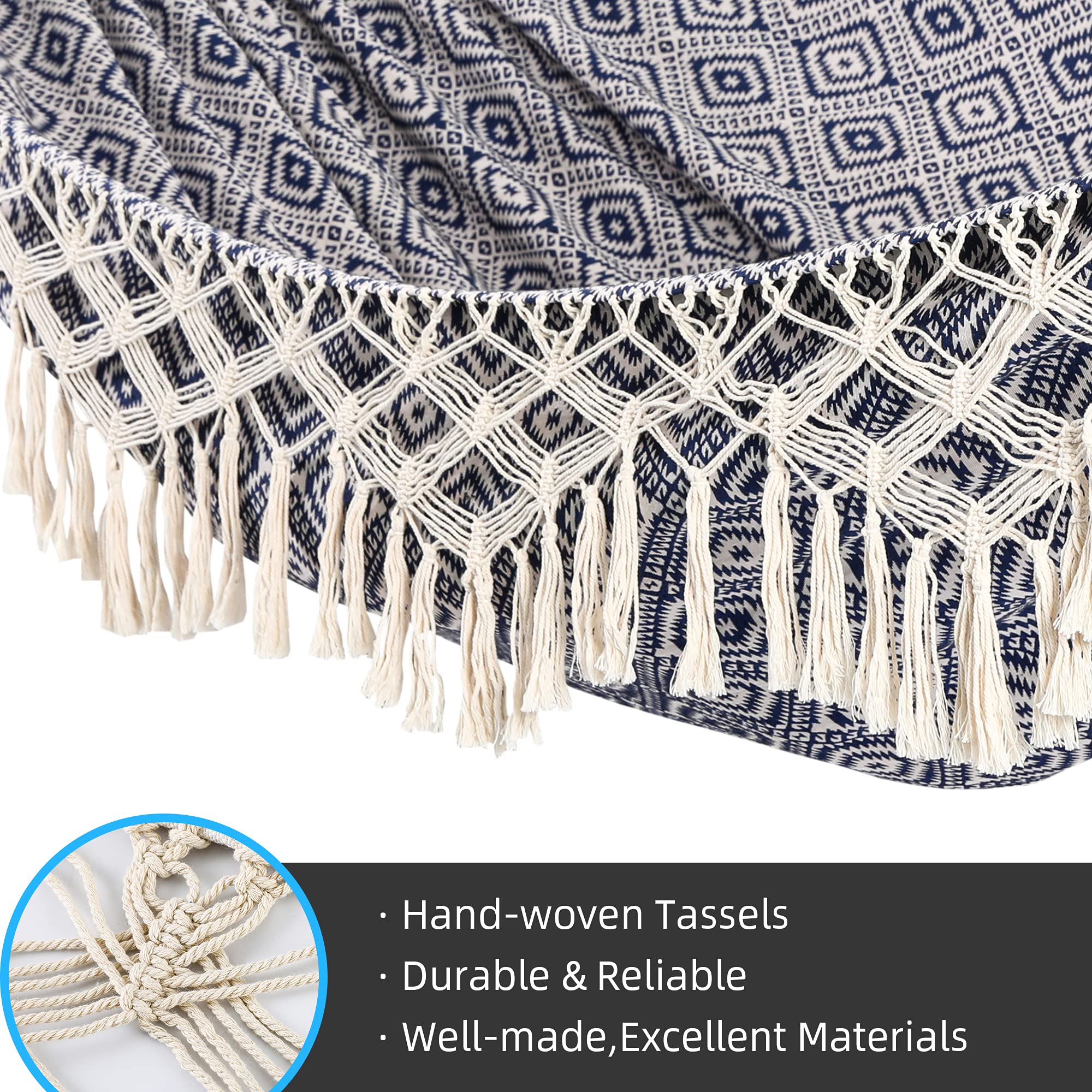 Hamaca de jardín con borlas, hamacas de jardín con transporte portátil, bolsa de lujo con flecos de macramé para patio, jardín, patio trasero, playa, tela de porche al aire libre e interior, hasta 450 3