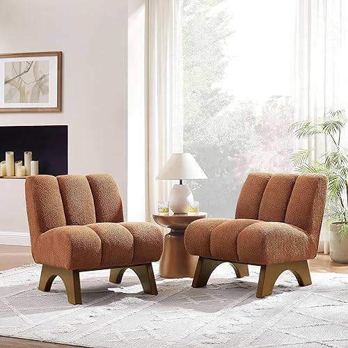 Miniatura 37 de Art Leon Silla decorativa moderna, sofá modular de tela sherpa, silla individual sin brazos con patas de madera para sala de estar, dormitorio,