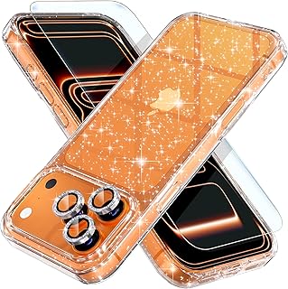 Choiche Compatible for iPhone 17 Pro Case, Women Cute Clear Glitter Bling Sparkly Case, [3 x Diamond Camera Lens Protectors] [2 x Tempered Glass Screen Protectors] 6.3-inch (Glitter Clear)