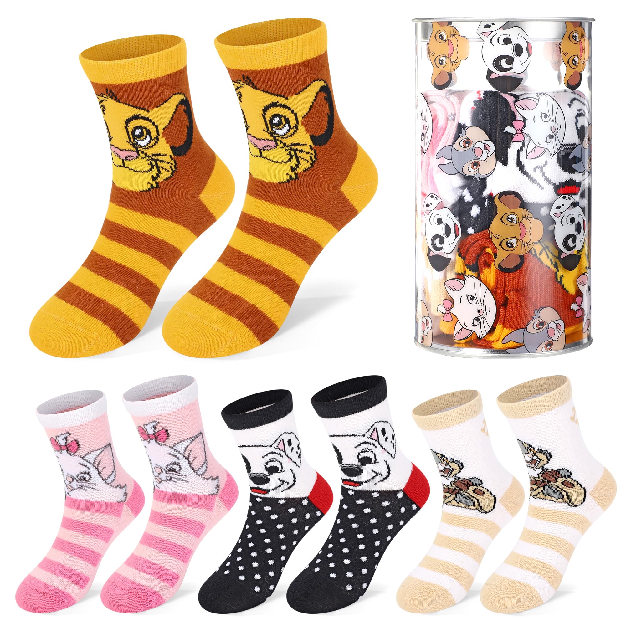 Disney Multicolour Classics 4 Pair Ankle Cotton Socks For Kids - Ideal Kids Children Gift - Packed In Round Money Piggy Bank Plastic Cylinder