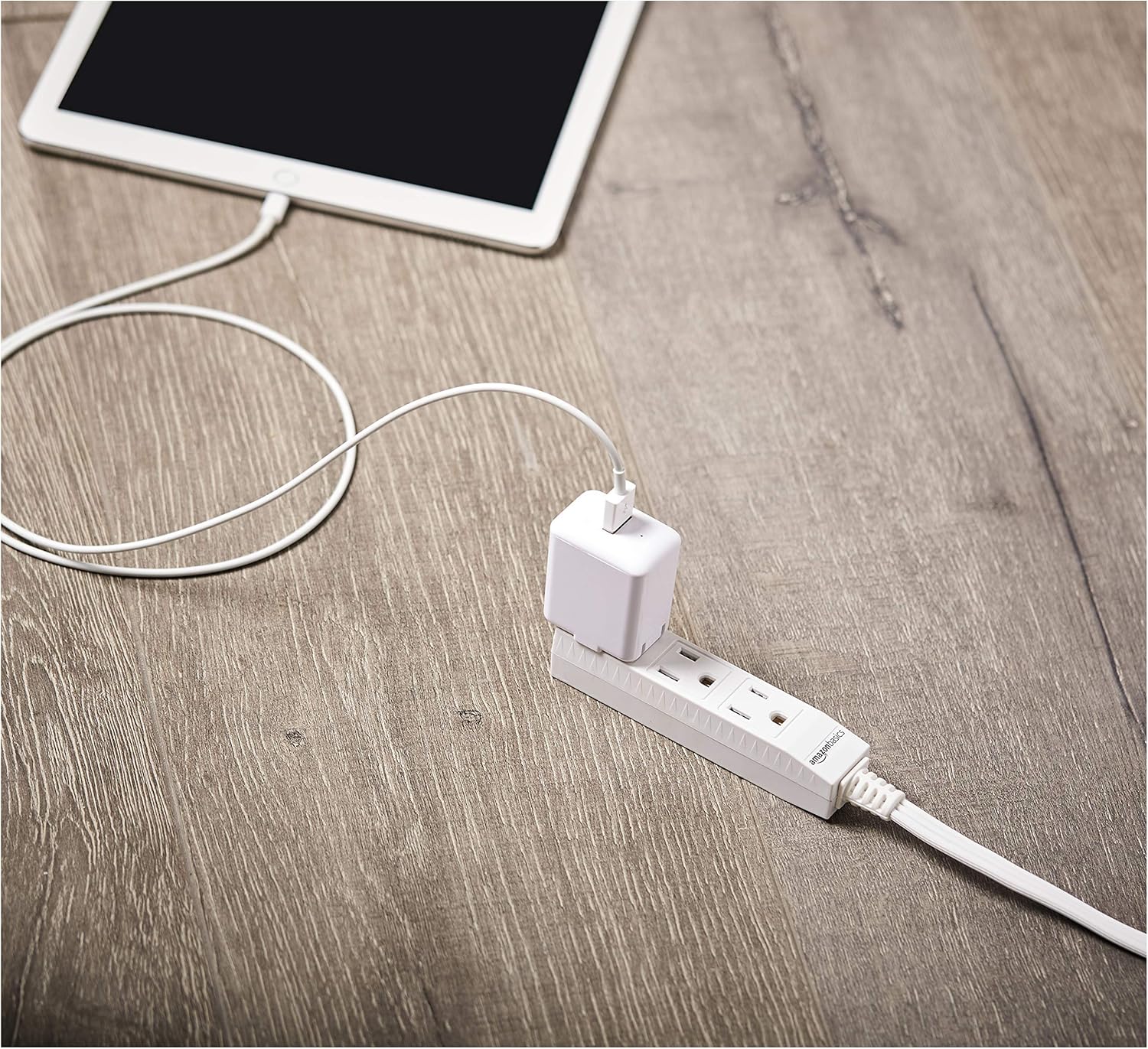 Amazon Basics 3-Prong Indoor Rectangle Extension Cord Power Strip, Flat Plug, Space-Saving, Grounded, 13 Amps, 1625 Watts, 125 VAC, 6 ft, White, 2-Pack