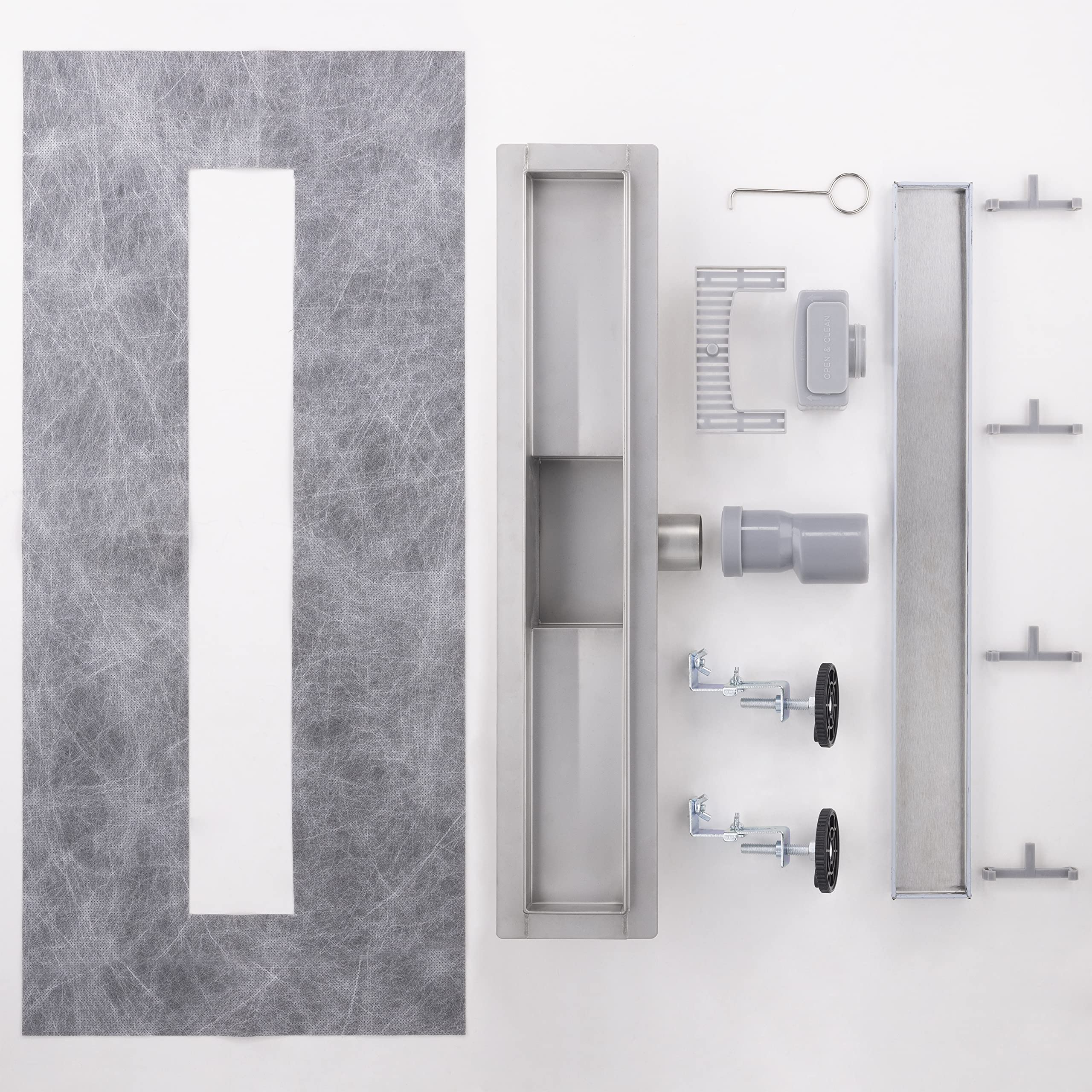 Caniveau extra plat pour douche italienne reversible finition inox/ou à carreler longueur 90 centimètres - Avec siphon anti odeur et filtre pour cheveux NOYON & THIEBAULT