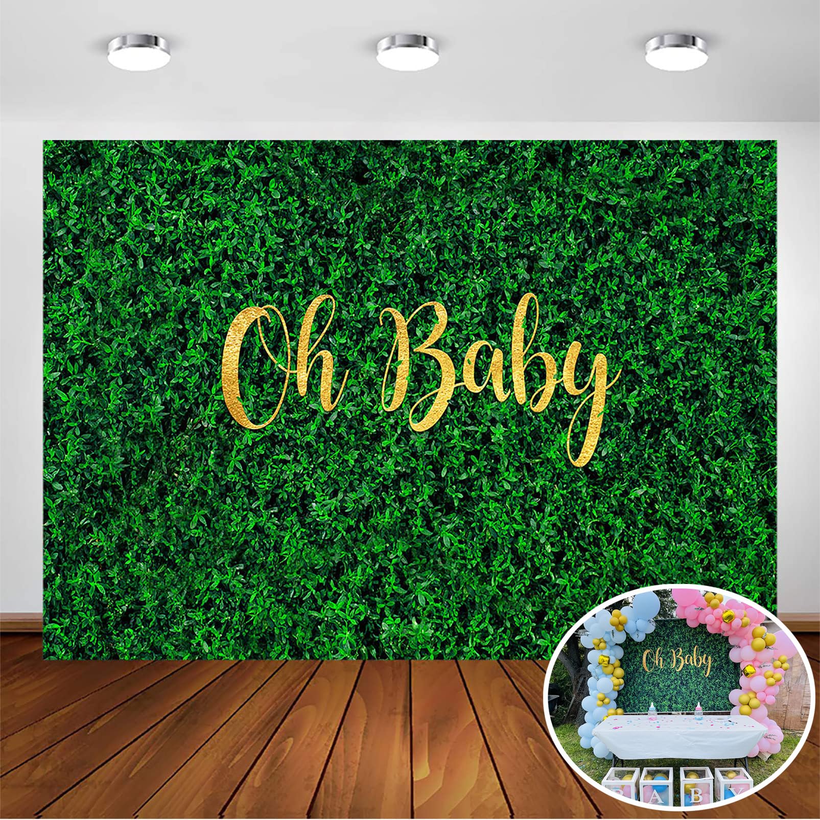 Avezano Oh Baby Green Leaves Backdrop for Baby Shower Decoration 7x5ft Greenery Nature Spring Safari Rustic Lawn Pregnancy Party Gender Reveal Birthday Party Banner Photoshoot Background