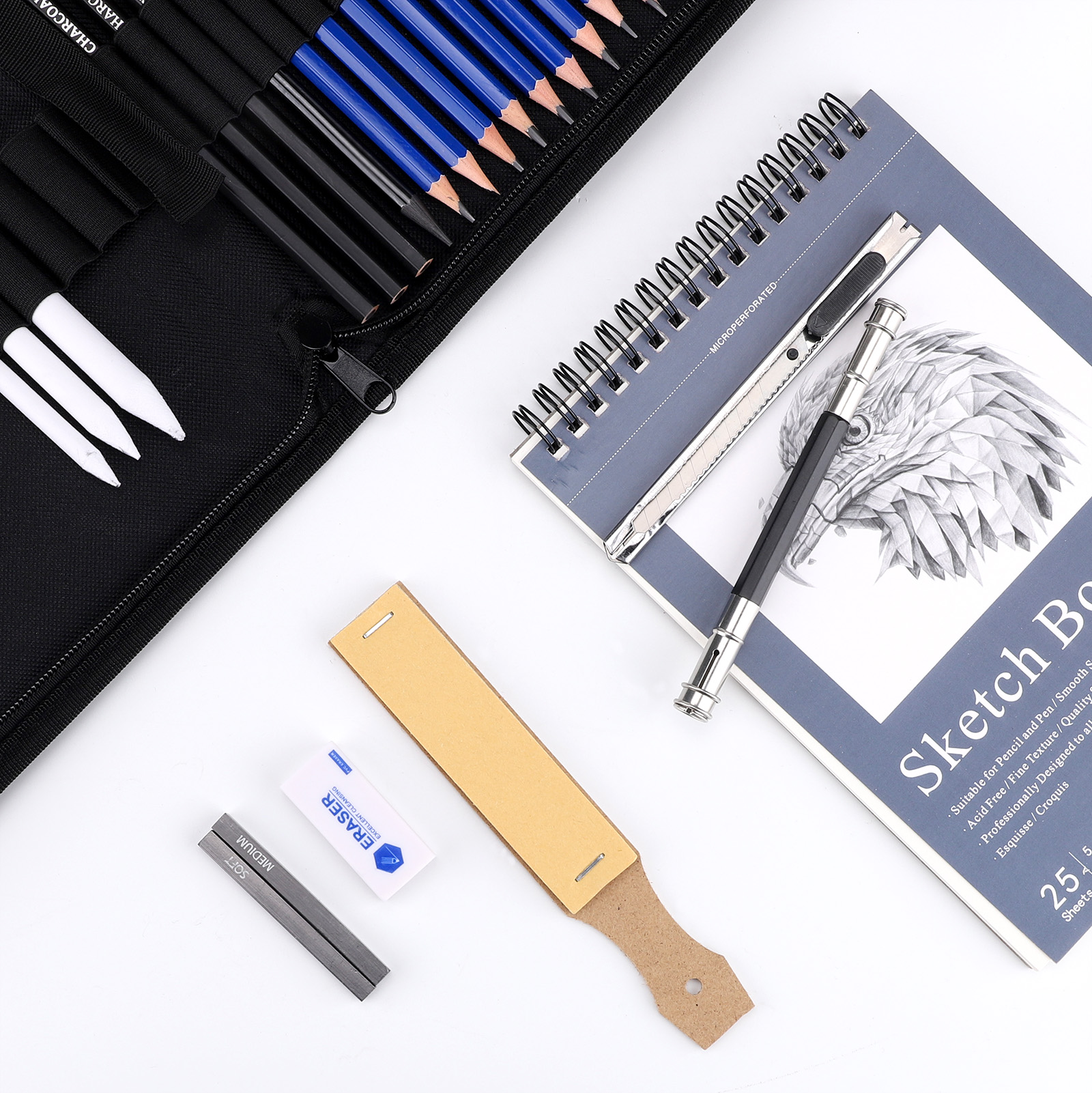 Kit Matite Da Disegno Fabaoday 35 Pezzi - Set Grafite E Carboncino Con Album, Per Principianti E Artisti - Foto 2