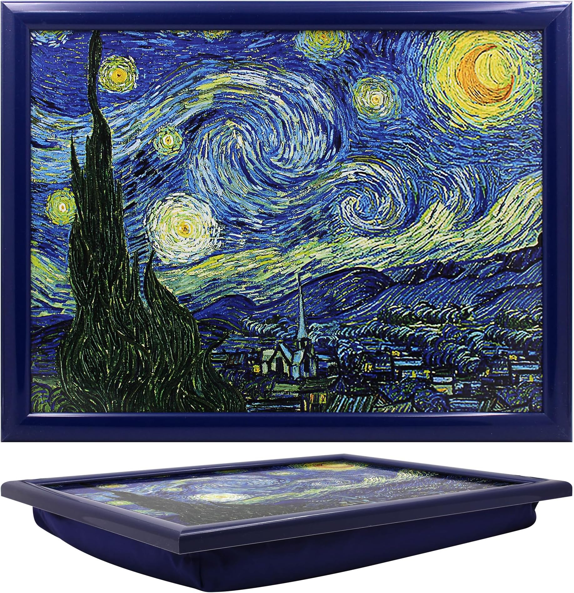 Lesser & Pavey Starry Night Cushioned Lap Tray | Bean Bag Lap Trays With Padded Cushion | For Drinks Food Breakfast Laptop | Lovely Cushioned Lap Tray For Home & Office - Vincent Van Gogh