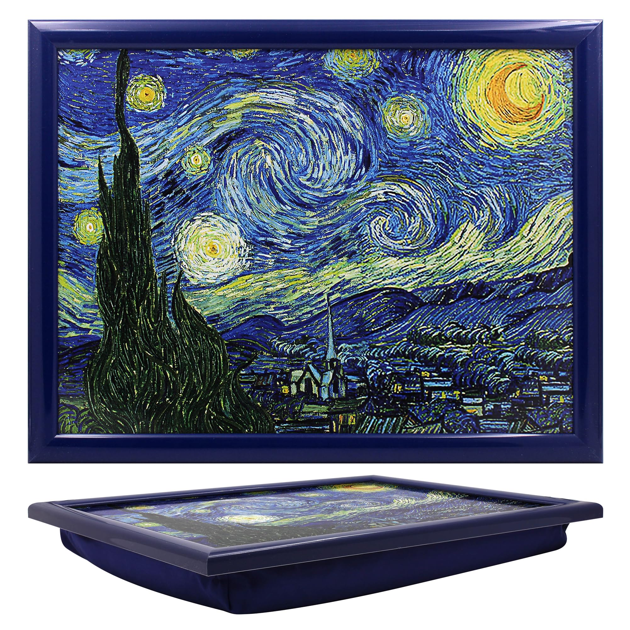 Lesser & Pavey Starry Night Cushioned Lap Tray | Bean Bag Lap Trays With Padded Cushion | For Drinks Food Breakfast Laptop | Lovely Cushioned Lap Tray For Home & Office - Vincent Van Gogh