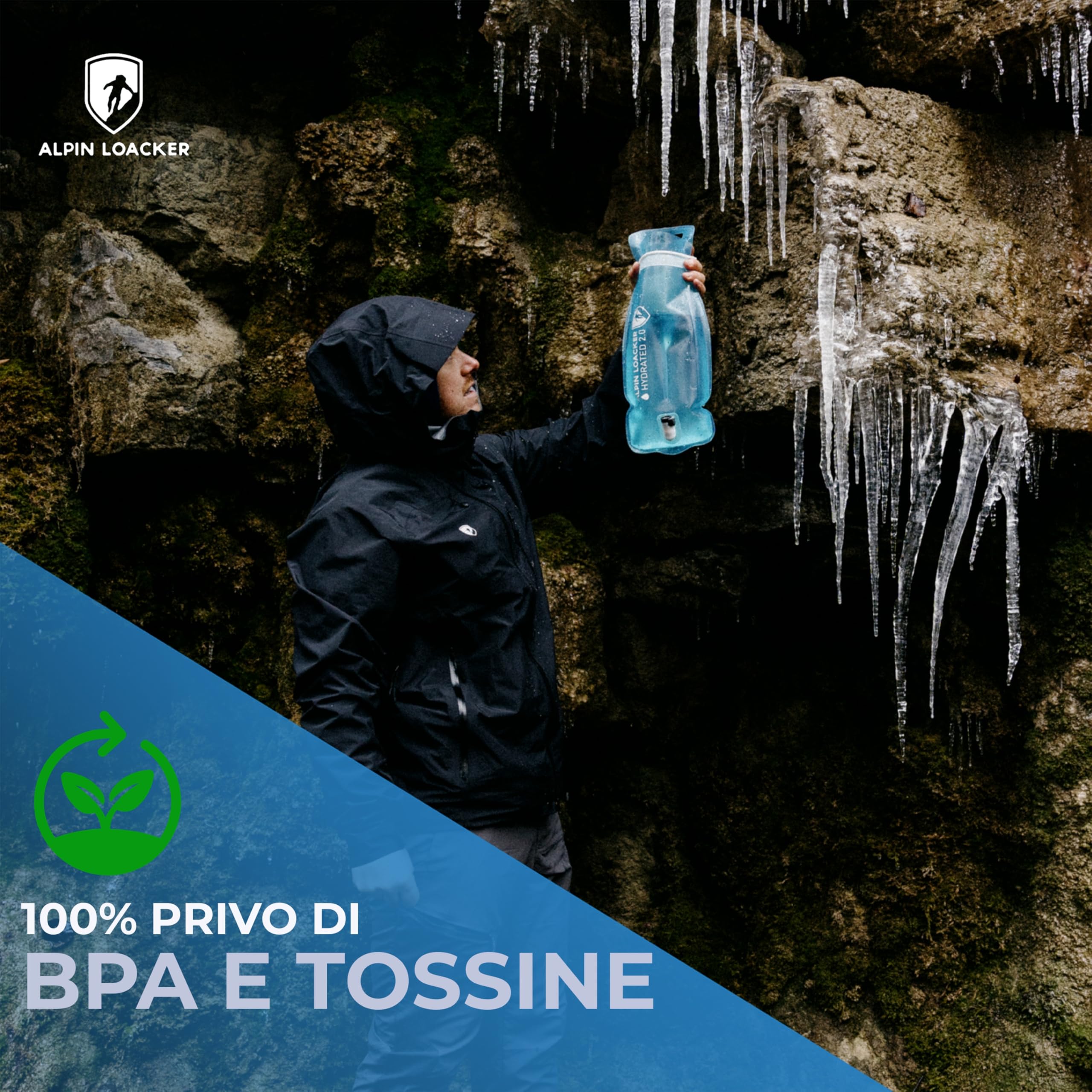 ALPIN LOACKER Bolla d'acqua per esterni con tubo per bere, super leggera, per sport, escursioni e attività all'aperto, sistema di idratazione senza BPA, zaino leggero