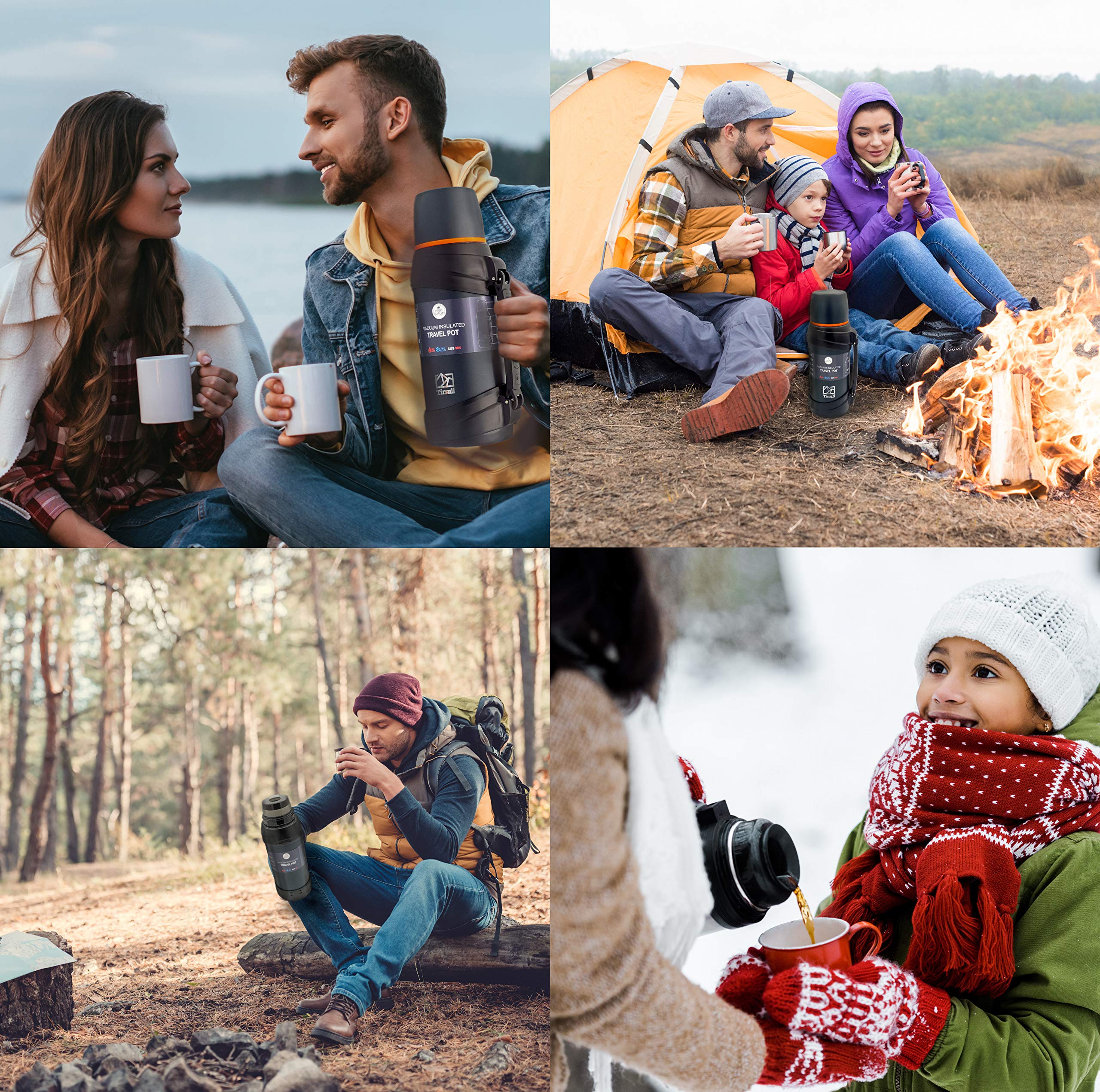 Thermos da viaggio da 2 litri, doppia parete in acciaio inox, per campeggio o escursionismo, Caldo o freddo per più di 24 ore, adatto per acqua, caffè, latte, tè o mate (Blu)