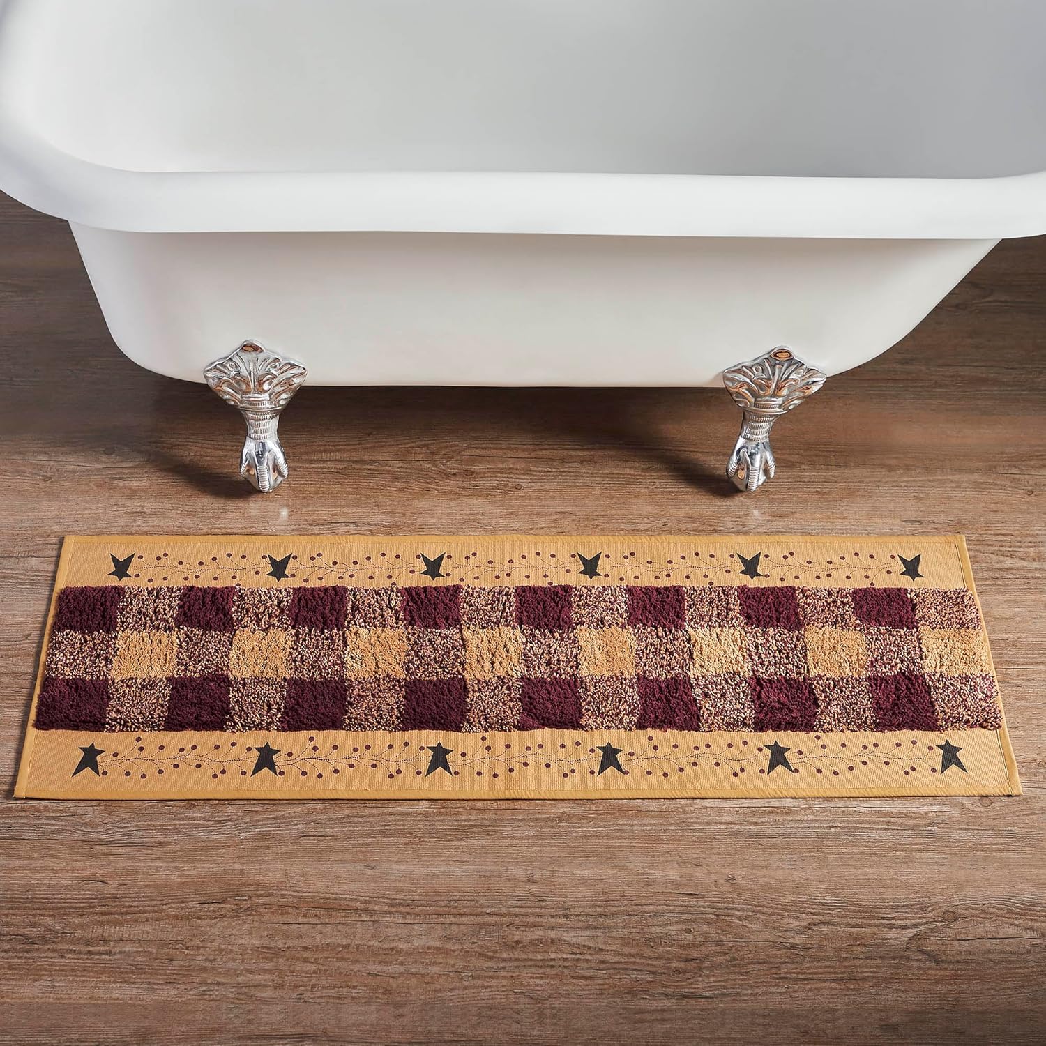 VHC Brands Bathroom Bath Mat, Cotton Floor Rug for Shower, Digital Print, Pip Vinestar Collection, Rectangle 17x48, Primitive Stars, Natural