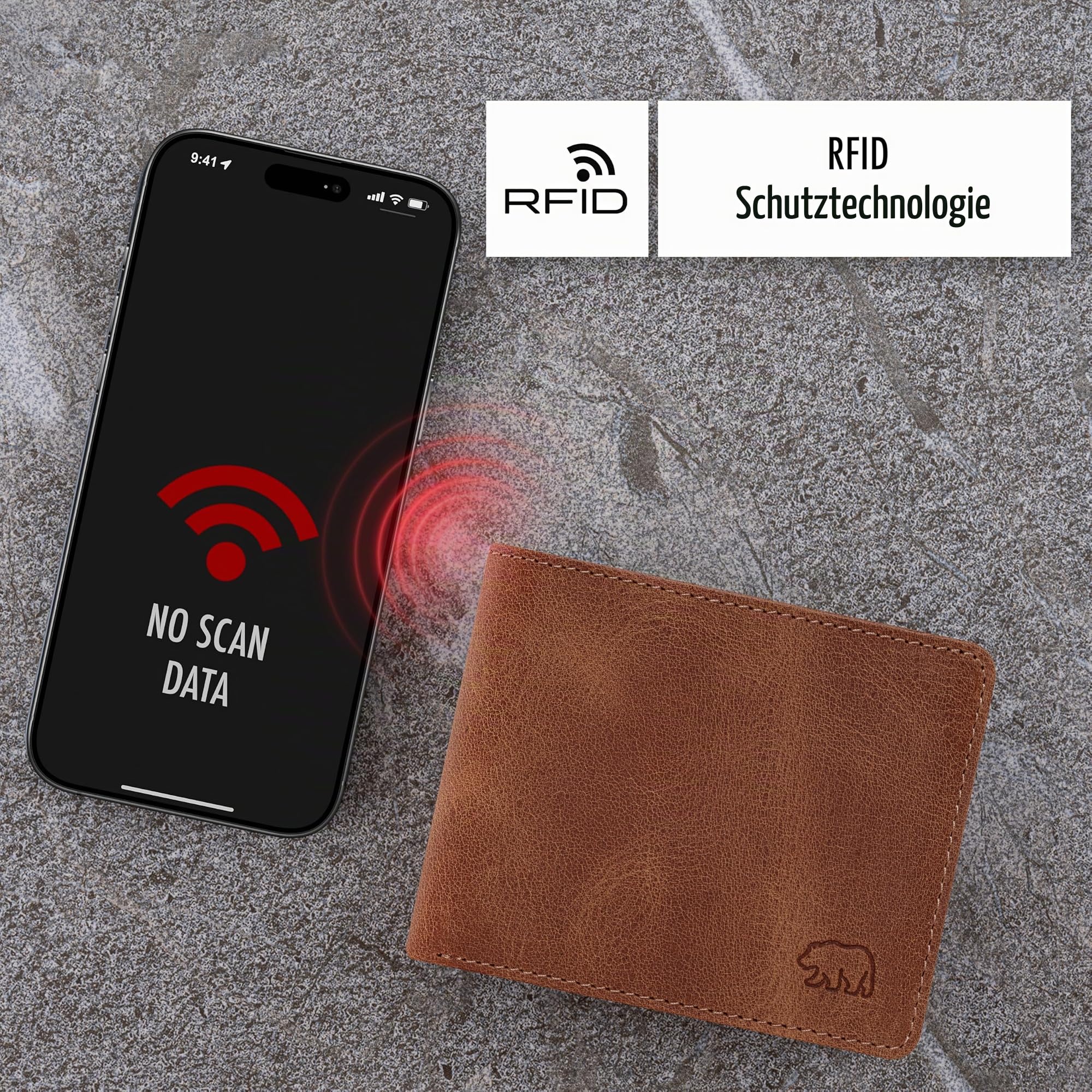 BROWN BEAR Geldbörse Herren klein Leder mit Münzfach Braun - BB 8061 WBR