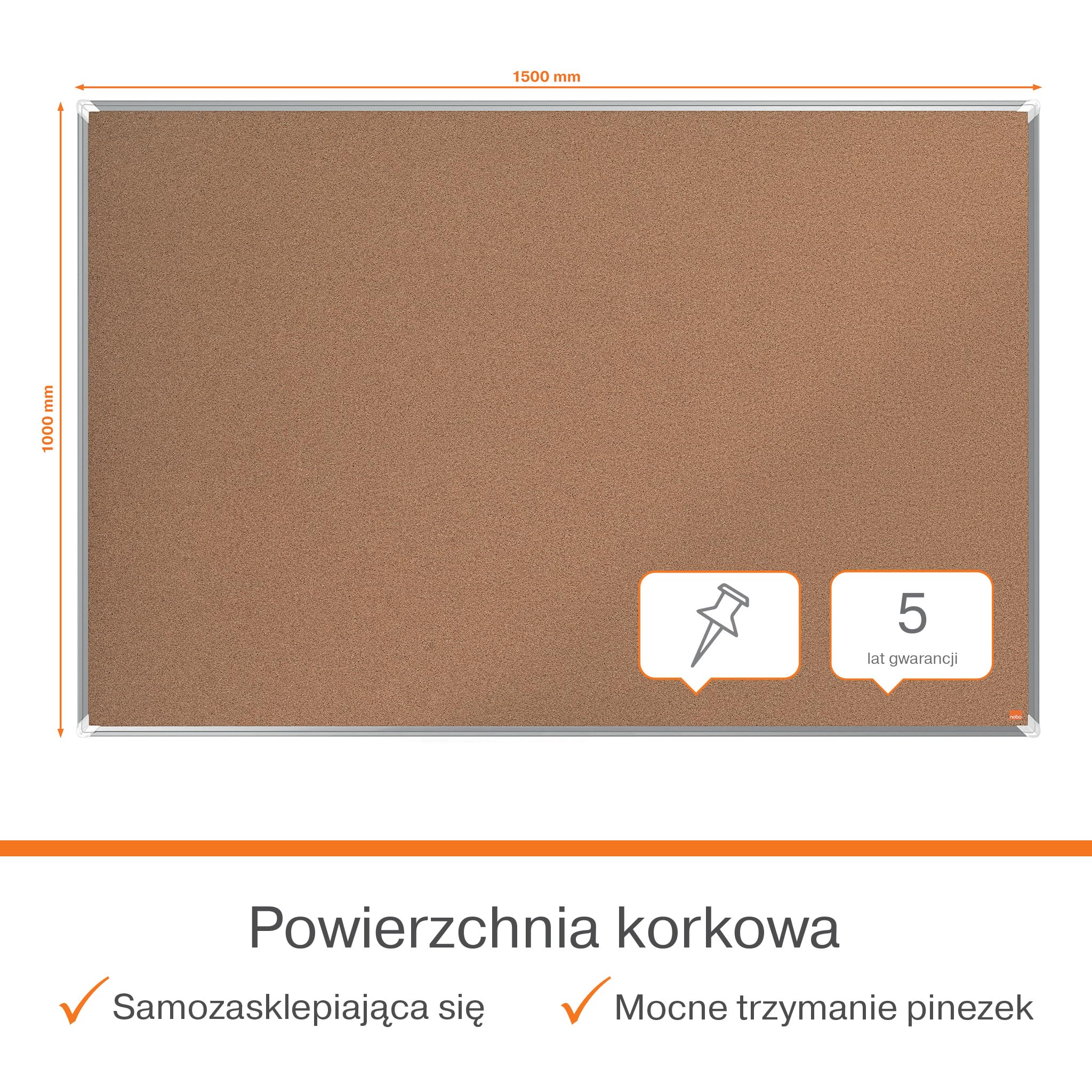 Nobo Premium Plus Tablica korkowa 1500x1000mm - Tablica ogłoszeniowa na ścianę z samoregenerującą się powierzchnią, aluminiowa rama, tablica memo, tablica prezentacyjna, certyfikowana EU Ecolabel