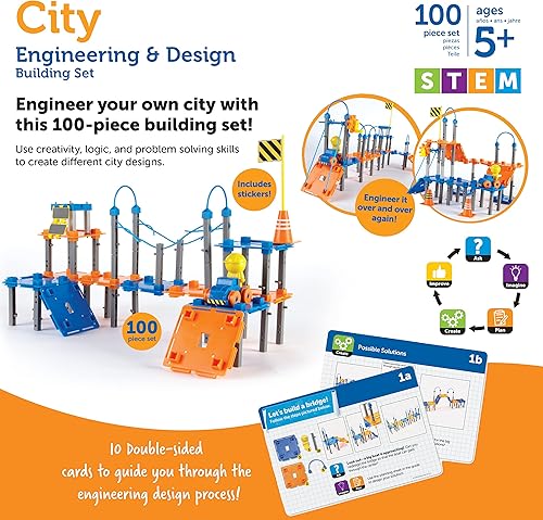 Miniatura 2 de Learning Resources Juego de construcción de ingeniería y diseño de ciudad juguete STEM de ingeniero juguetes de construcción 100 piezas máquinas