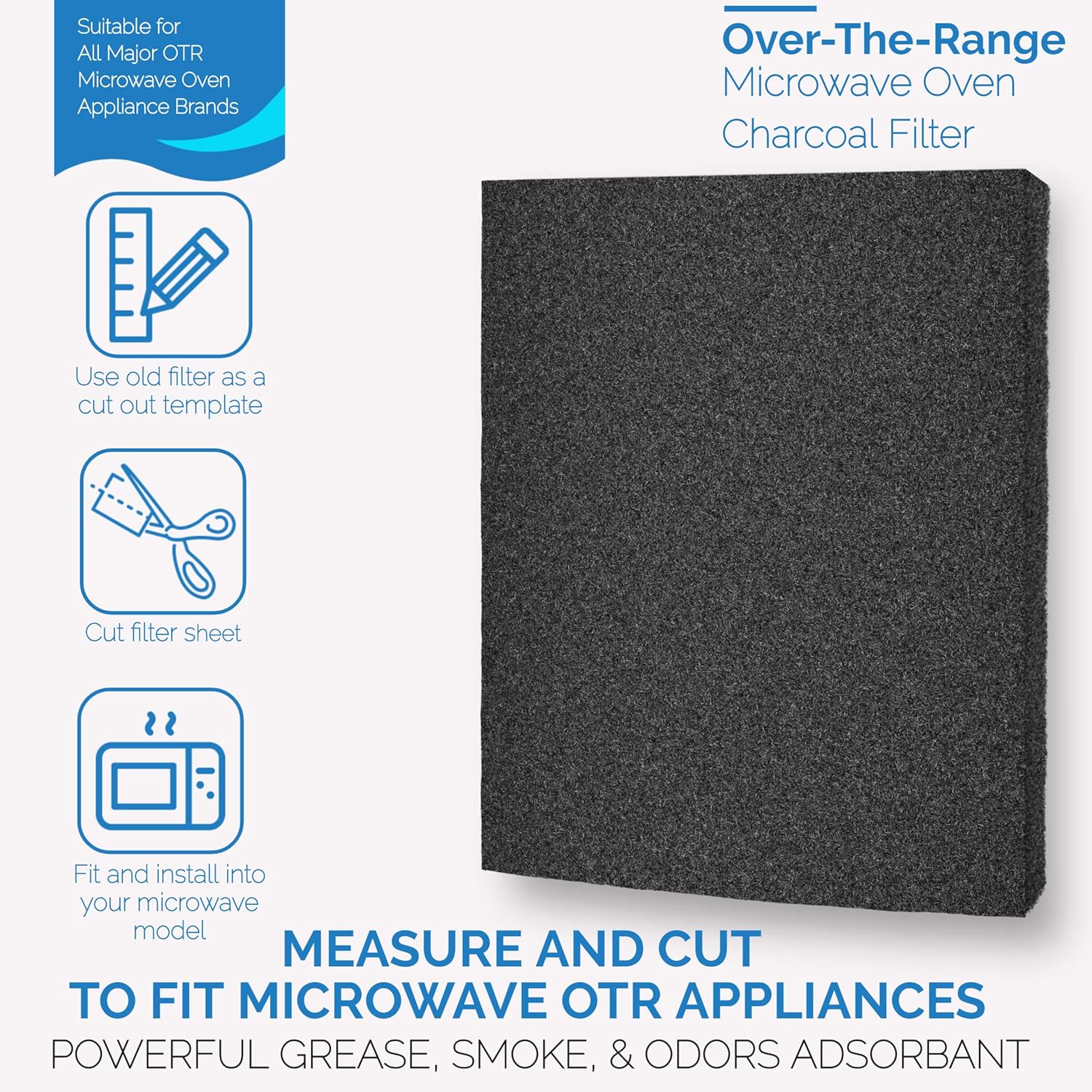 Biodefensor Microwave Charcoal Filter Replacement - Universal Cut-to-Fit for Over the Range Hoods by Frigidaire, Whirlpool, Ge, Lg, Maytag & Kitchenaid - Eliminates Grease, Odors, Smoke & Fumes