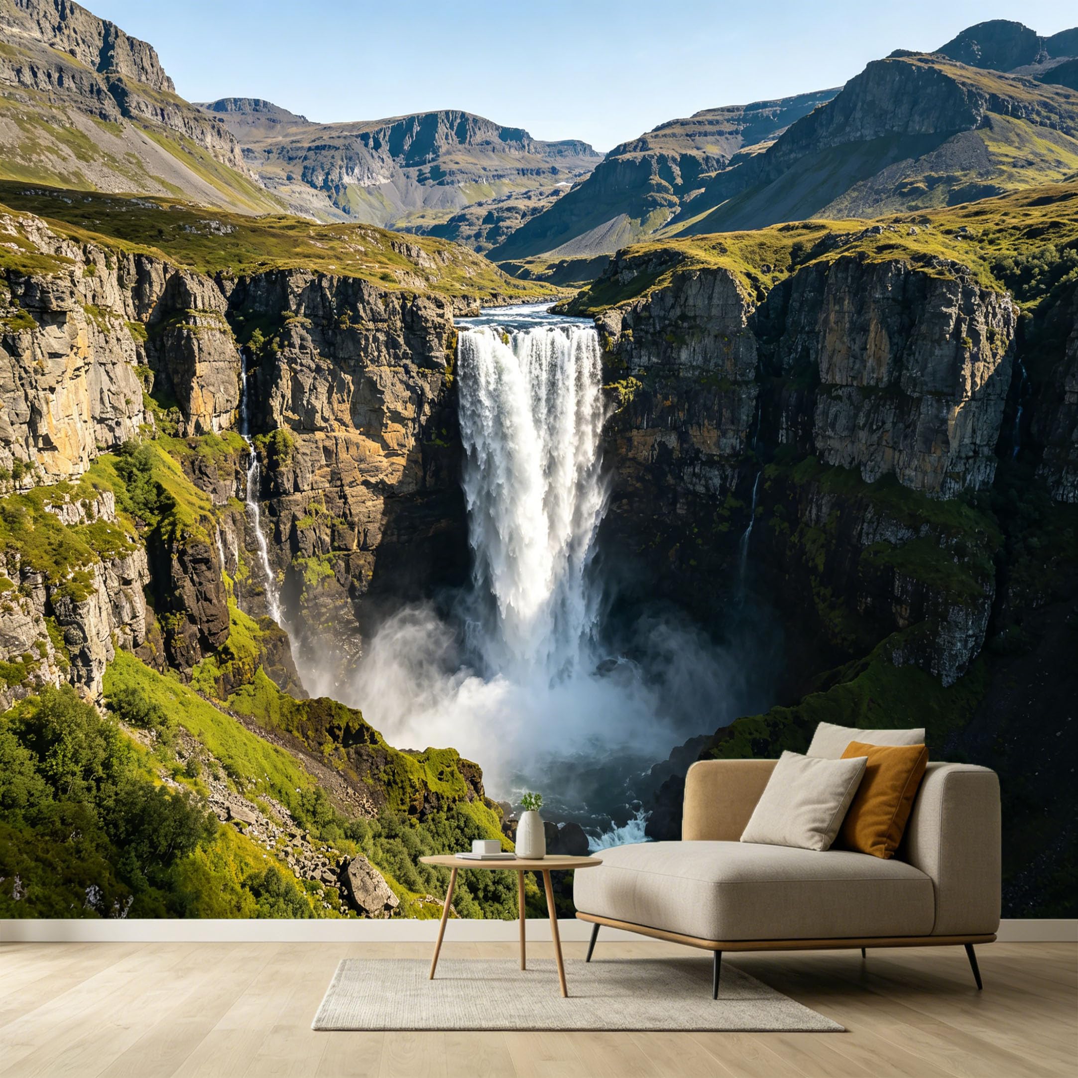 Custom Size Wall Murals Waterfall Landscape Mountain Lake SelfAdhesive Wall Fabric Removable Large Wallpaper Photo for Living Room Scenic Nature Cliff View Decor 168