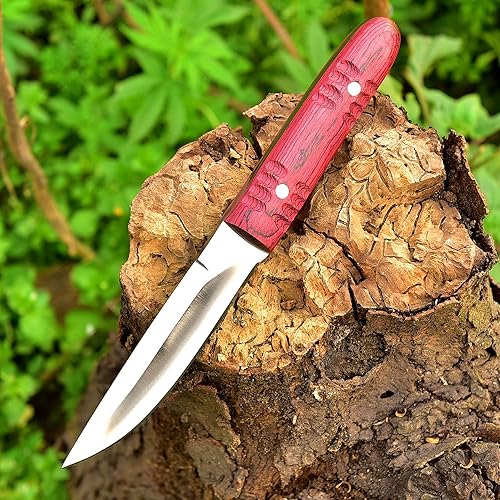 Miniatura 2 de AHAFR Cuchillo de caza D2 de acero hecho a mano, cuchillo de supervivencia de 9 pulgadas PAKKA mango de madera, cuchillo para pelar al aire libre,