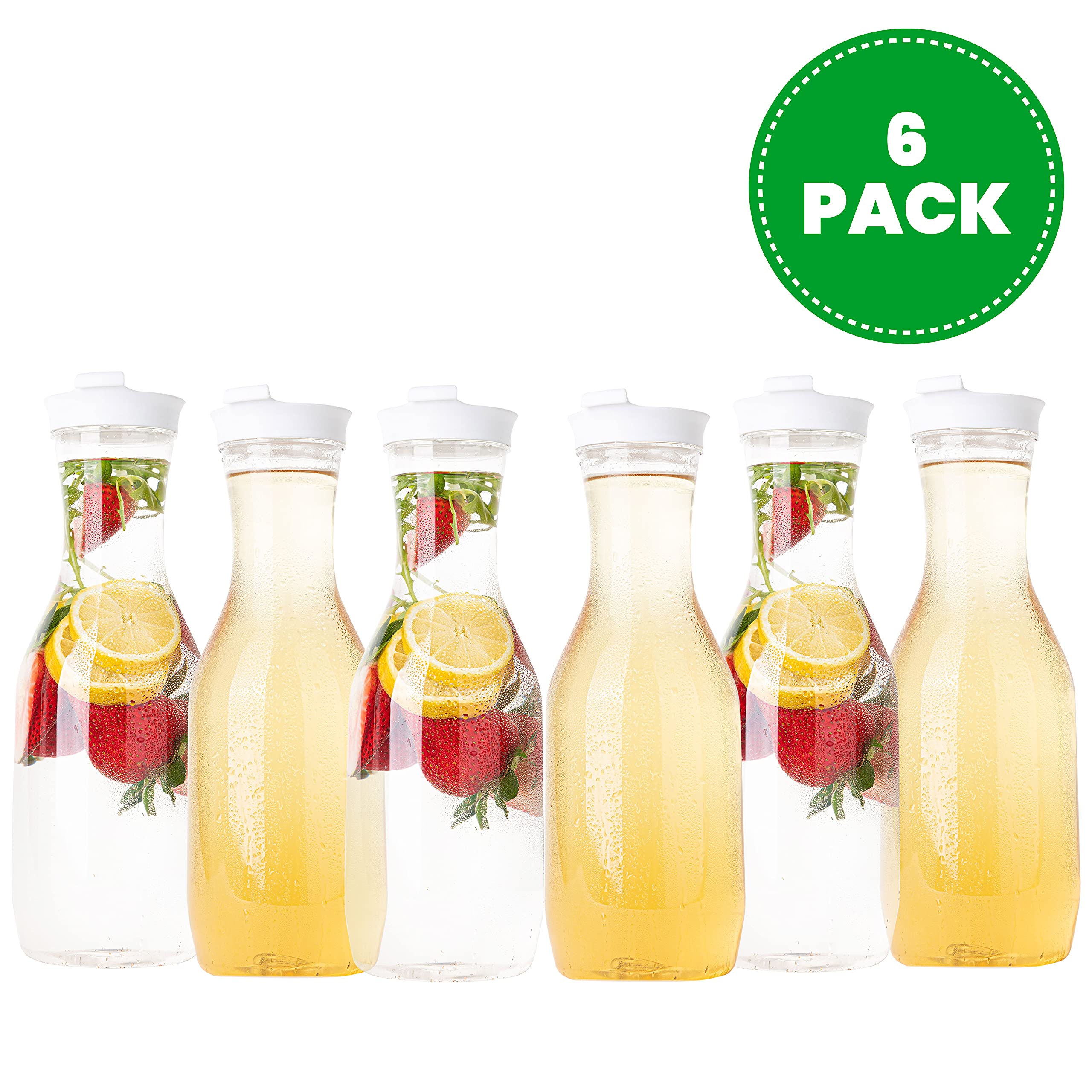 Plasticpro Clear Plastic Premium Water or Beverage Pitchers Heavy Duty Beverage Containers with Lids for Restuarants, Party's, or Schools 50 ounce Pack of 6