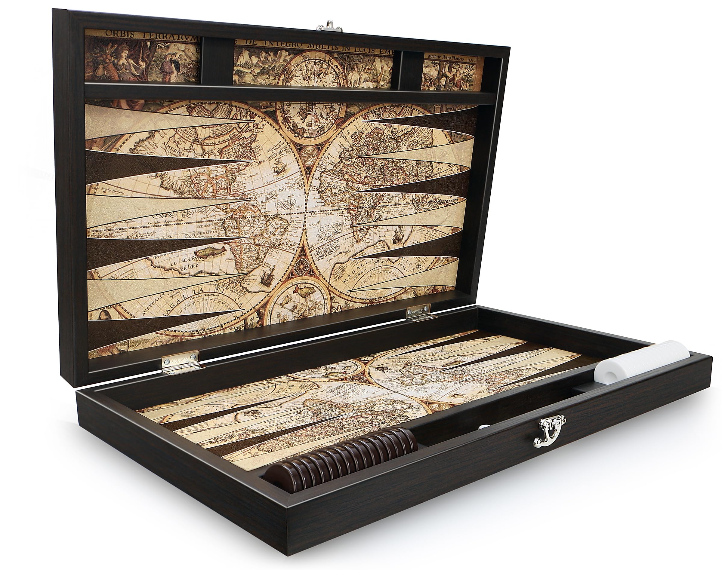 Trendy Backgammon Antique Map XXL – Gioco da tavolo pieghevole Backgammon in ecopelle antigraffio, 49 x 30 x 6 cm, con 30 pietre e 2 cubi – Marchio di qualità dalla Turchia
