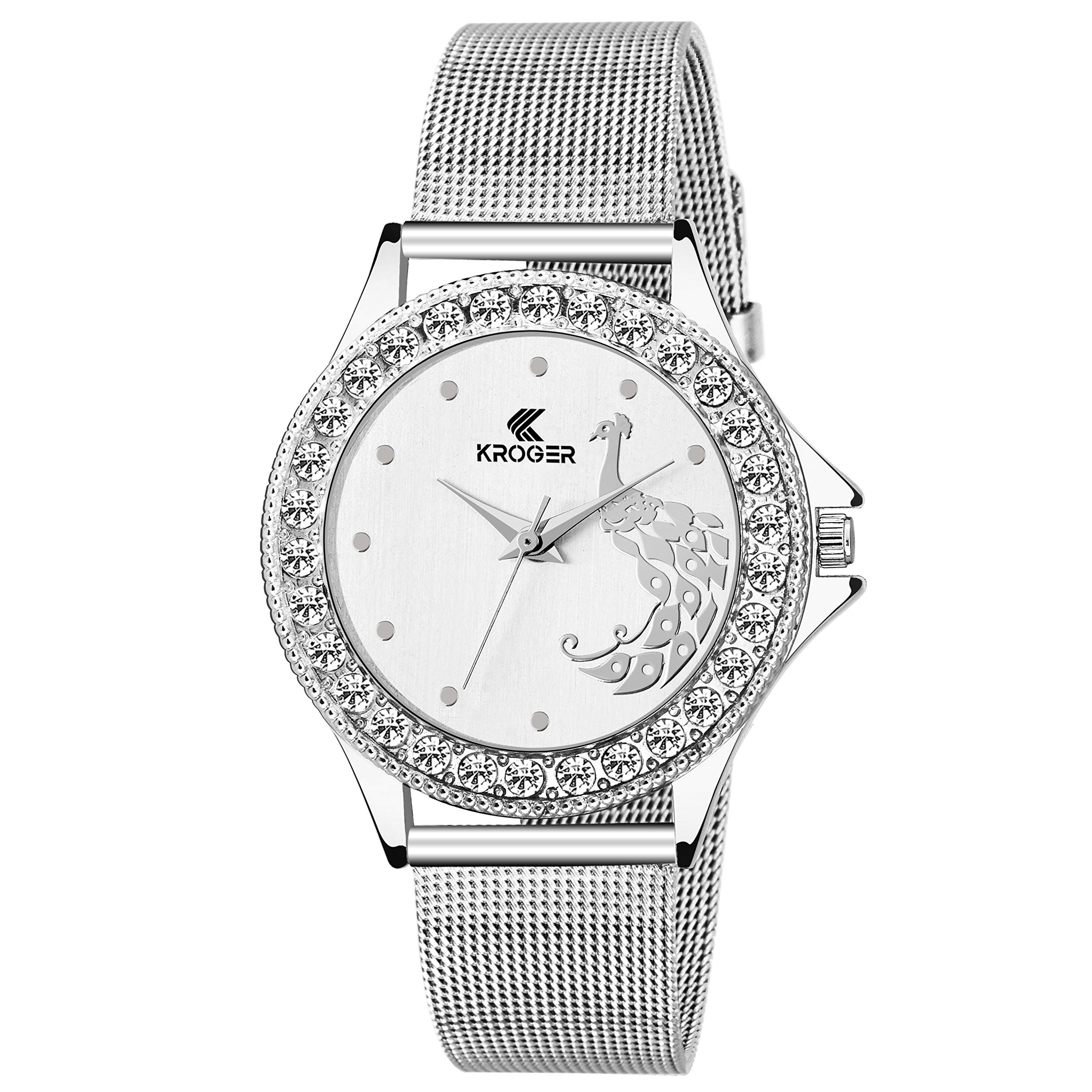 K-KROGER Analogue Girls' Watch (White Dial Silver Colored Strap)