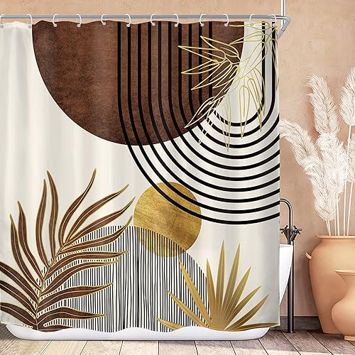 Miniatura 63 de KOMLLEX Cortina de ducha bohemia naranja de mediados de siglo para decoración de baño, 48 pulgadas de ancho x 72 pulgadas de alto, abstracto,