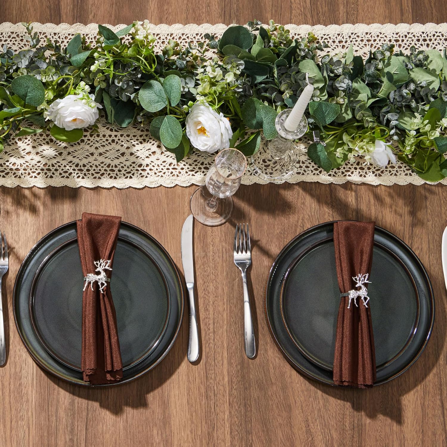 LIANYU Dinnerware Sets with Pasta Bowls, 8 Piece Ribbed Dinnerware Plates and Bowls Set for 2, Elegant Modern Stoneware Dishes Set for Kitchen Dining, Microwave and Dishwasher Safe, Jungle Green - Image 6