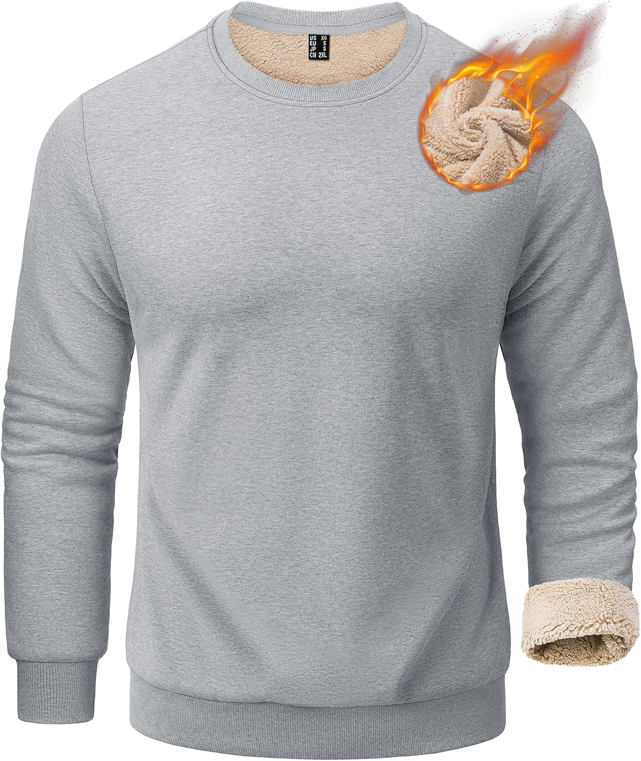 KEFITEVD Men’s Crewneck Sweatshirt Warm Sherpa Lined Sweatshirts Heavyweight Long Sleeve Cotton Shirts Winter Fleece Pullover