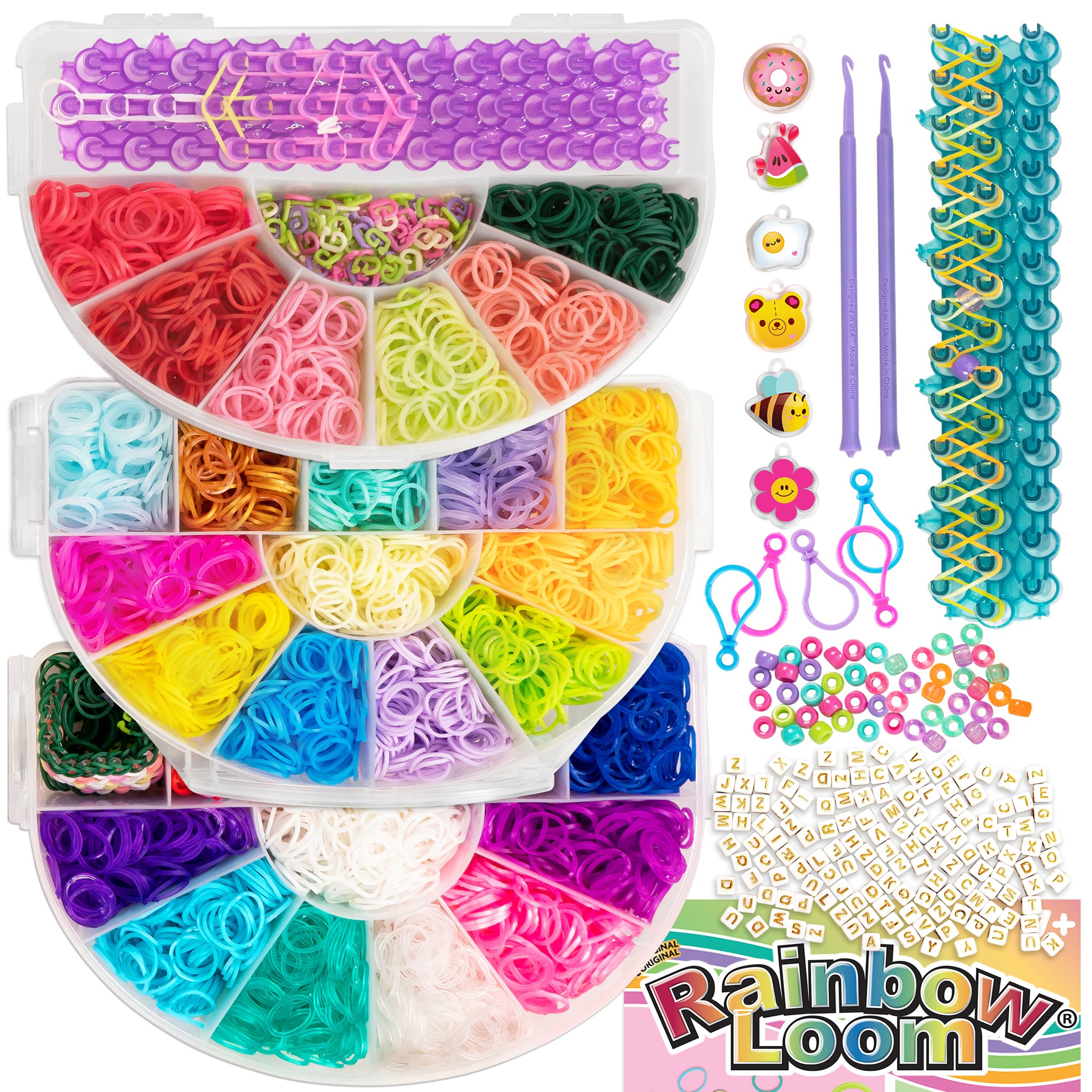 Rainbow Loom: 6,000 Bands Mighty Rainbow Case with 2 Mighty Looms, 6 Cute-tique Charms & 50 Beads – DIY Bracelet & Jewelry Making Kit for Kids 7+