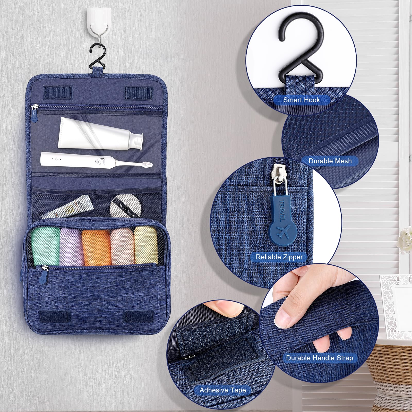 AiQInu Beauty Case da Viaggio, Borsa da toilette da viaggio per Donna Uomo,impermeabile Beauty Case con Gancio per Appendere per Organizzare Oggetti Personali Accessori