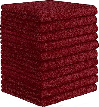 DecorRack 100% Cotton Washcloths 12x12 in, Burgundy Red 10 Pack