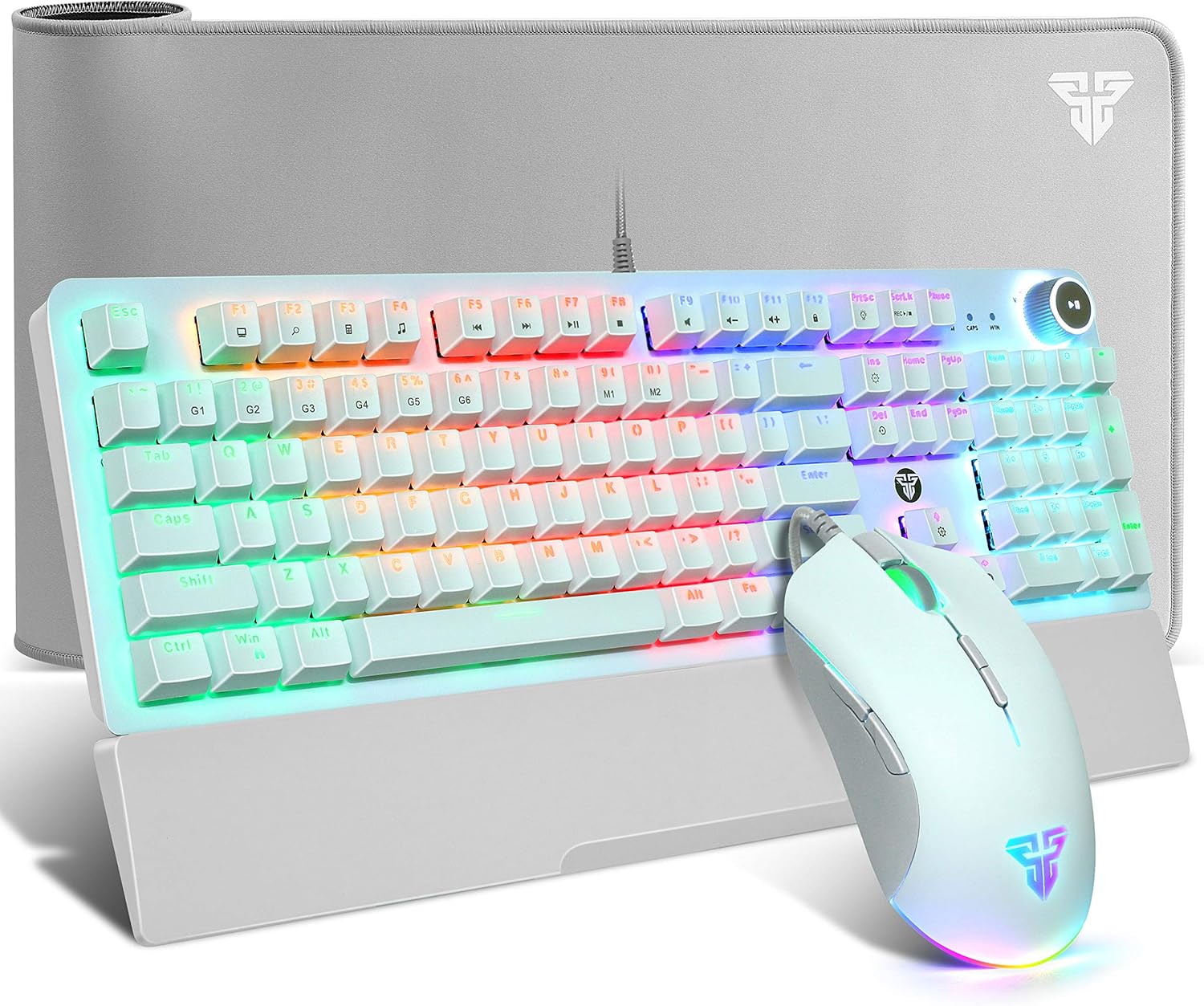 Bеѕt Dеаl 🛒 Mechanical Keyboard & Mouse & Mousepad Gaming Kit, RGB Macro Wired 104 Keys Blue Switch Wrist Rest Mechanical Keyboard 10000 DPI Programmable Mouse Large Mouse Pad (31.5x12In) Advanced Combo, White