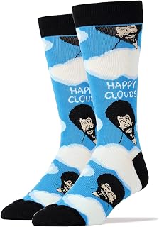 Men's Bob Ross Novelty Crew Socks, Funny Crazy Socks, Fun Casual Dress Cotton Socks, Painting Bob Ross, Szie 8-13