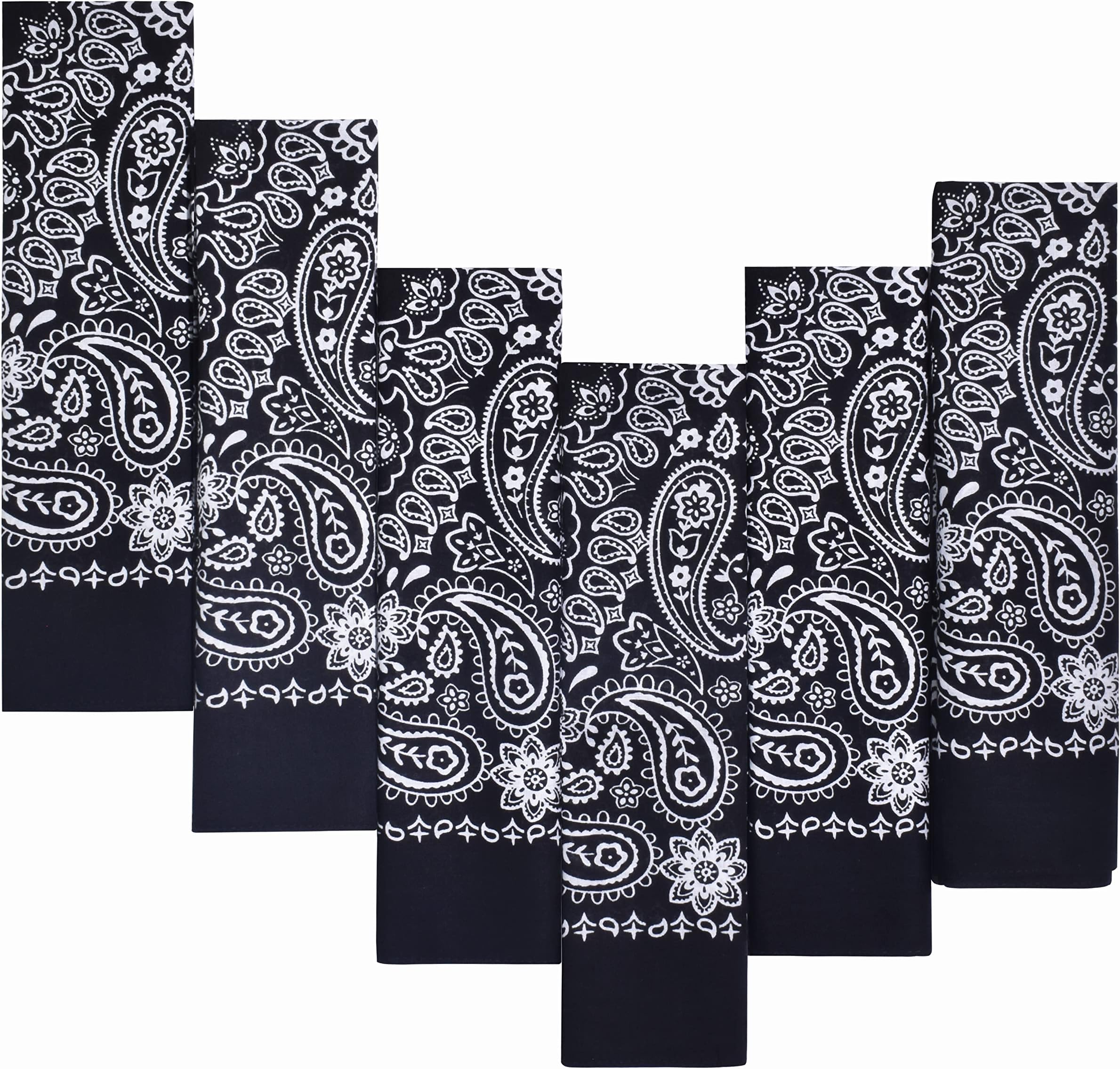 100% Cotton Bandana 6 Pack Gift Set, Paisley, 22x22"