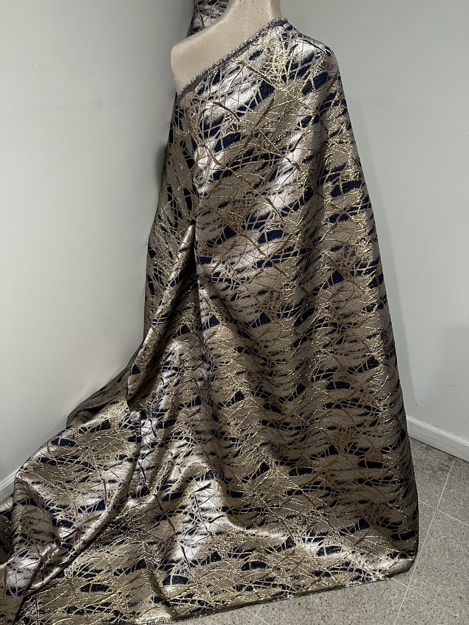 Brocade Fabric, Gold Navy Blue 54 Inches Wide, Sold by The Yard
