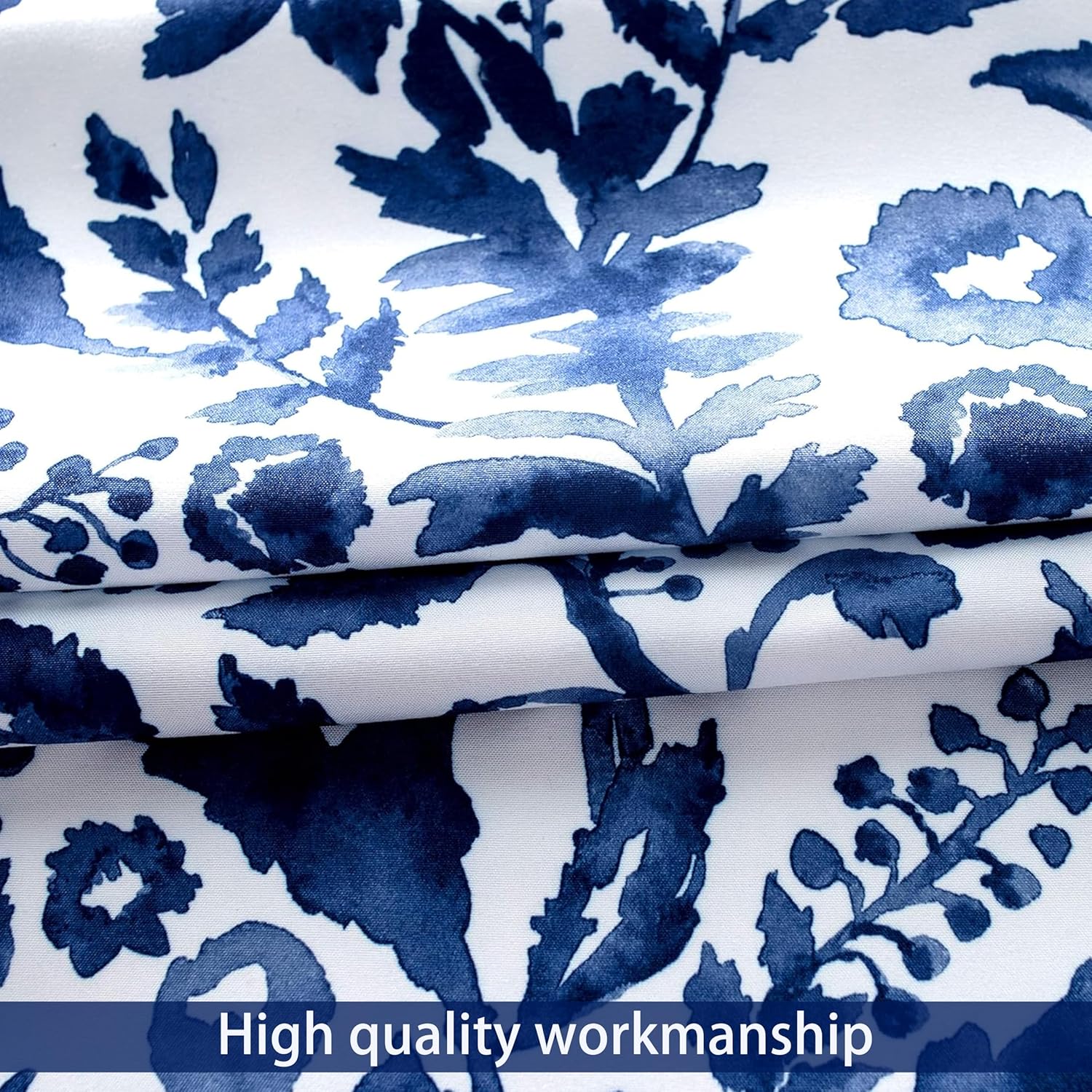 DriftAway Julia Watercolor Blooming Flower Floral Tie Up Curtain Thermal Insulated Blackout Window Adjustable Balloon Curtain Shade for Small Window Rod Pocket Single 45 Inch by 63 Inch Navy