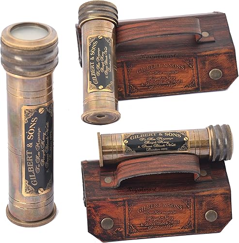 Miniatura 3 de Royalmart Handicrafts - Caleidoscopio de latón hecho a mano con caja de cuero, aspecto vintage, acabado antiguo, caleidoscopio para niños, amigos,