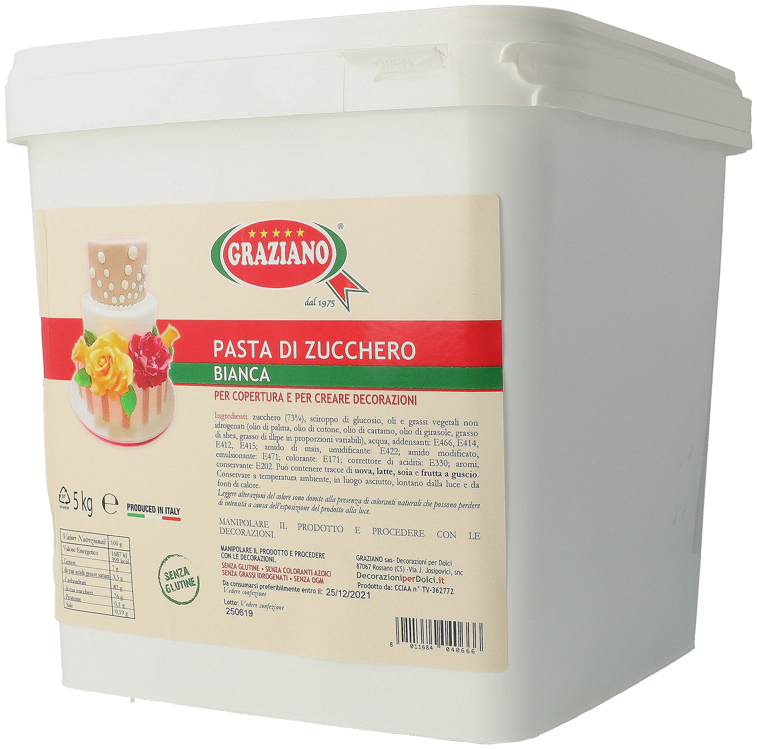 Graziano, Pasta di Zucchero, Pratica Confezione Maxi di Pasta di Zucchero, Ideale per Ricoprire Dolci e per Creare Tante altre Decorazioni, Senza Glutine, 5 kg
