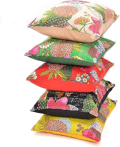 Flying Trade Juego de 5 cuadrados decorativos coloridos para sofá diseño de frutas bohemio 18 x 18 pulgadas diseño bohemio étnico indio decoración