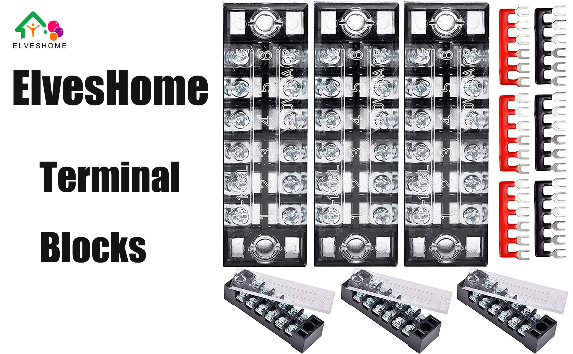 VIKKSAER Screw Terminal Block Strips Kit - 6 Sets (4/5/6 Positions), 600V 15A, With Color-Coded Jumpers