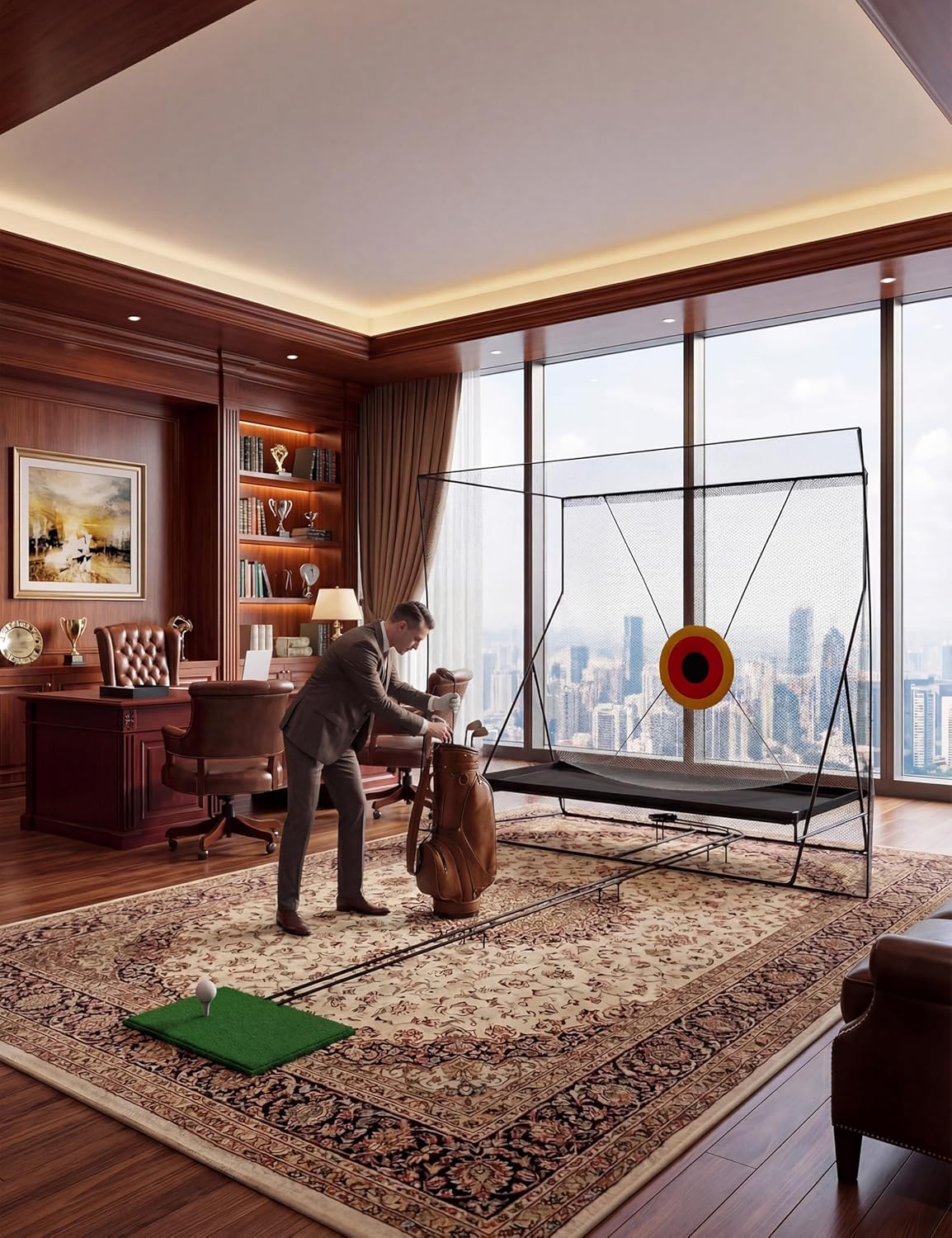 10 x 8 ft Golf Hitting Net with Impact Target, Ball Return and Ball Collection Sheet, Indoor/Outdoor Golf Practice Net for Driving, Chipping and Swing Training