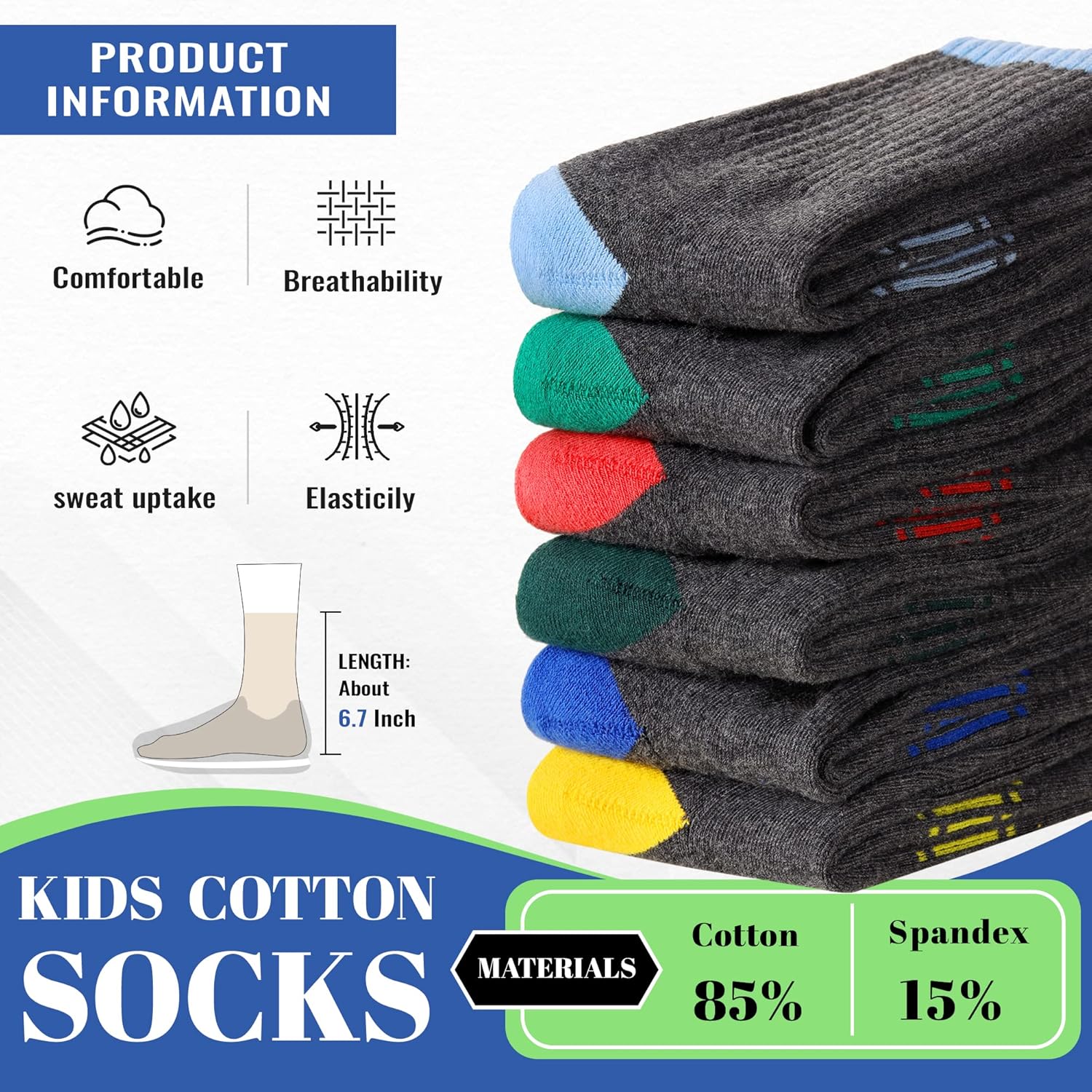 SeeyAN Kids Socks Boys Crew Athletic Half Cushioned Cotton Sport Running Breathable Socks 6 Pairs - Image 4