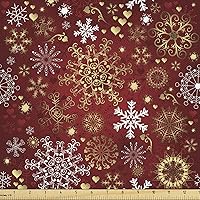 Vista 45 de Ambesonne Tela Navideña por Yarda, Tema Navideño con Hojas de Acebo Corona Bayas Ilustración Impresa, Tela Decorativa para Tapicería y Acentos