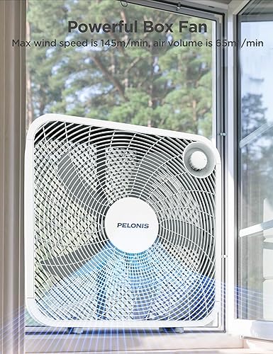 Miniatura 8 de Pelonis Box Fan 20 Inch – Adjustable 3 Speeds For the Perfect Noise Level for Sleeping – 5 Blade Technology Provides Powerful Airflow to Beat the