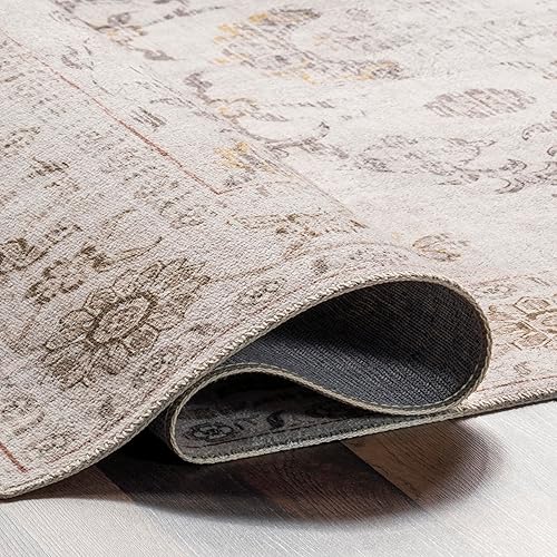 Miniatura 7 de nuLOOM Arwen - Alfombra vintage tradicional y ultrafina, lavable a máquina, 3 x 5, beige