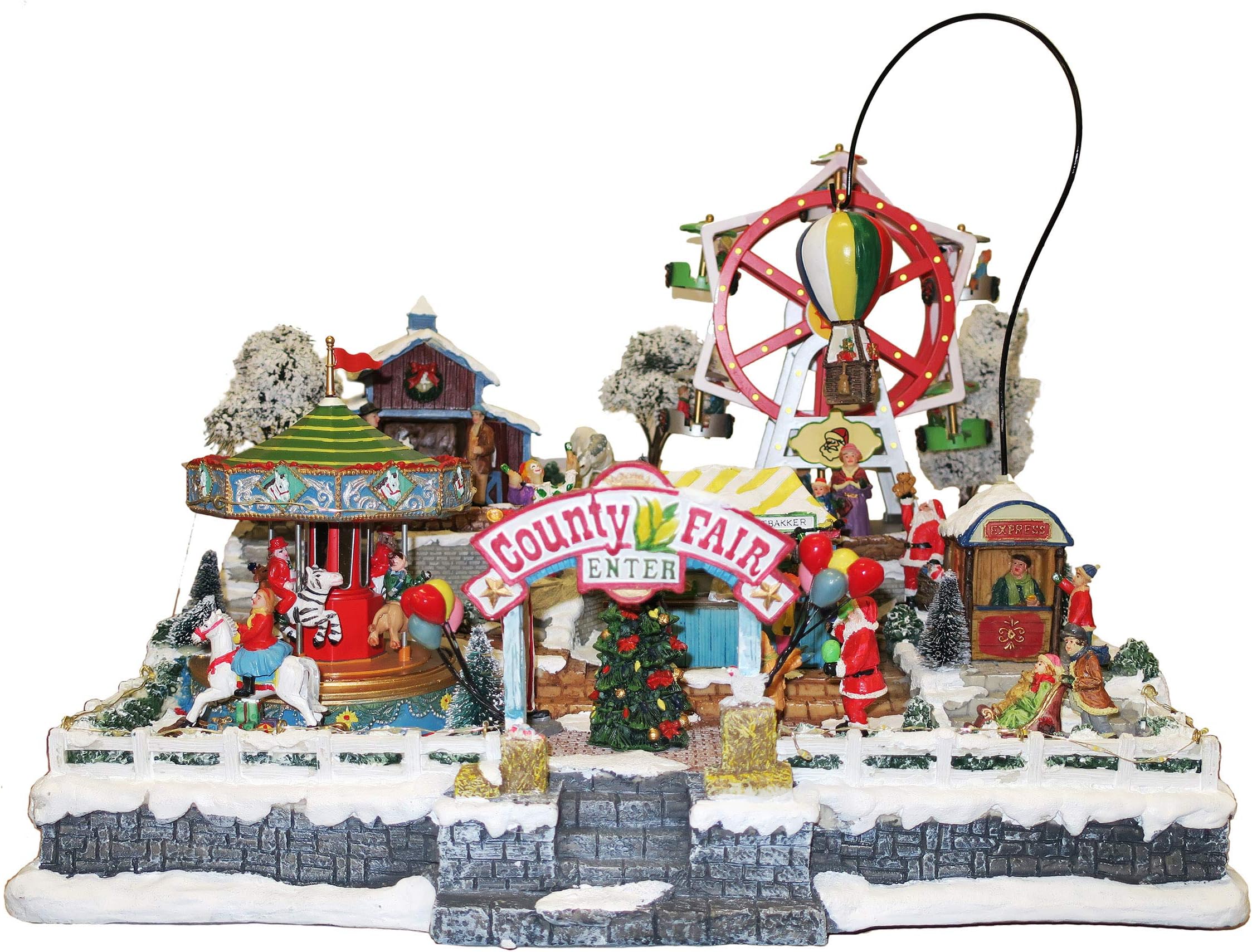 25 twentyfive Illuminated, Animated and Musical Christmas Village Miniature with Merry-Go-Round and Fairground (W 44, H 36, D 40 cm)