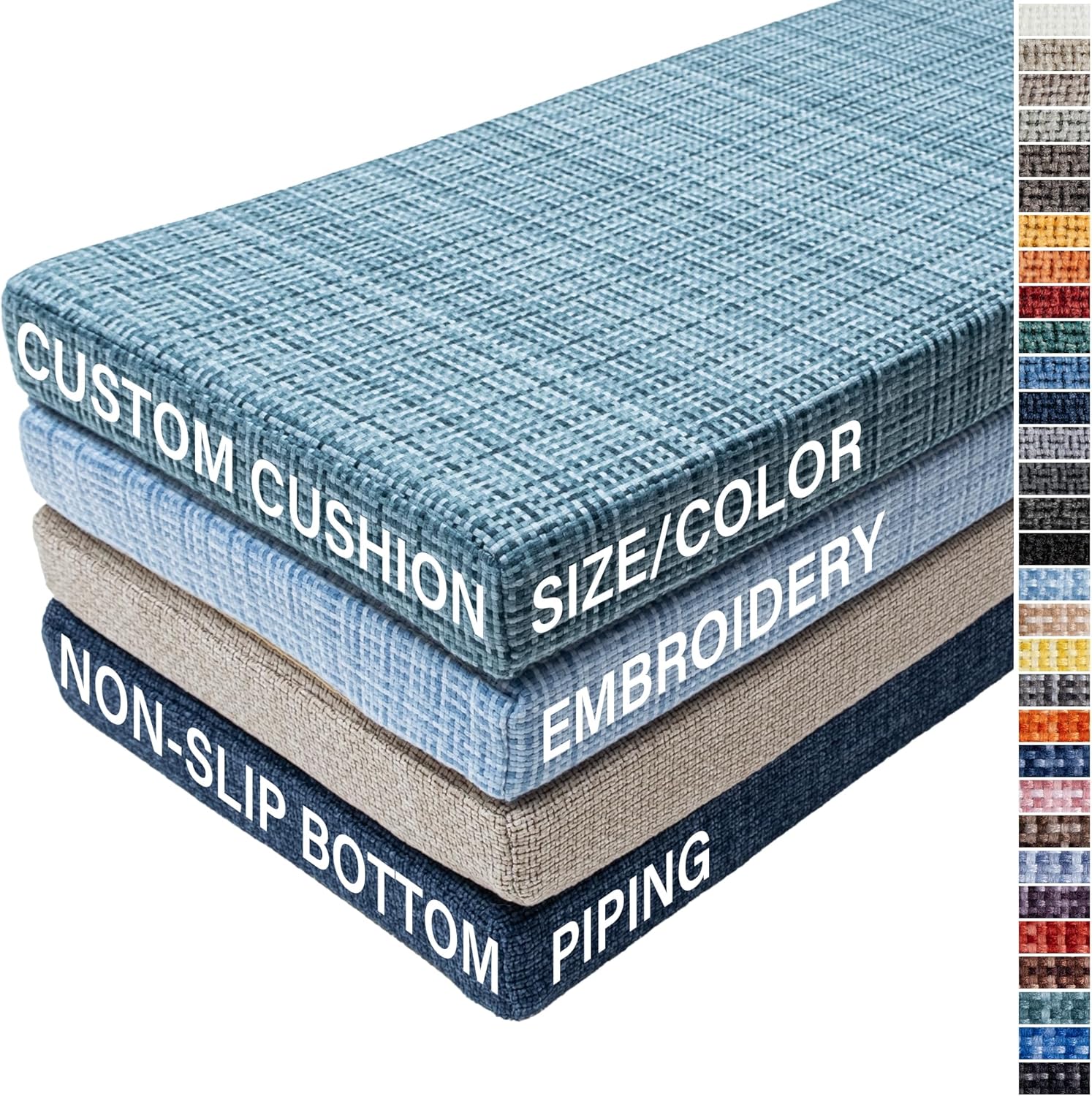 Custom Size Bench Cushion Cover for Indoor/Outdoor Furniture/Window Seat Chair Sofa Couch Swing Garden Kitchen Upholstery Thickened with Optional Fabric Colors Embroidery Couch Cross Grain Linen