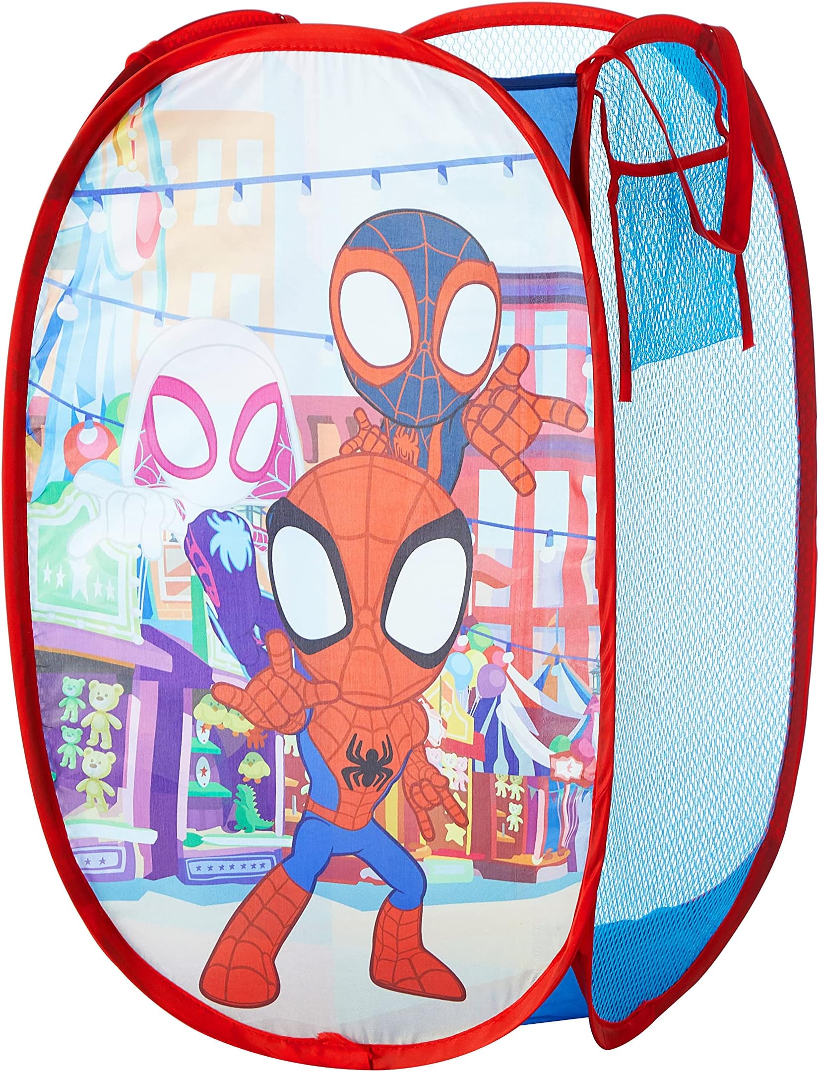 IDEA NUOVA Disney Jr. Spidey and His Amazing Friends Pop Up Storage and Laundry Hamper, 21" H x 13.5" W X 13.5" L