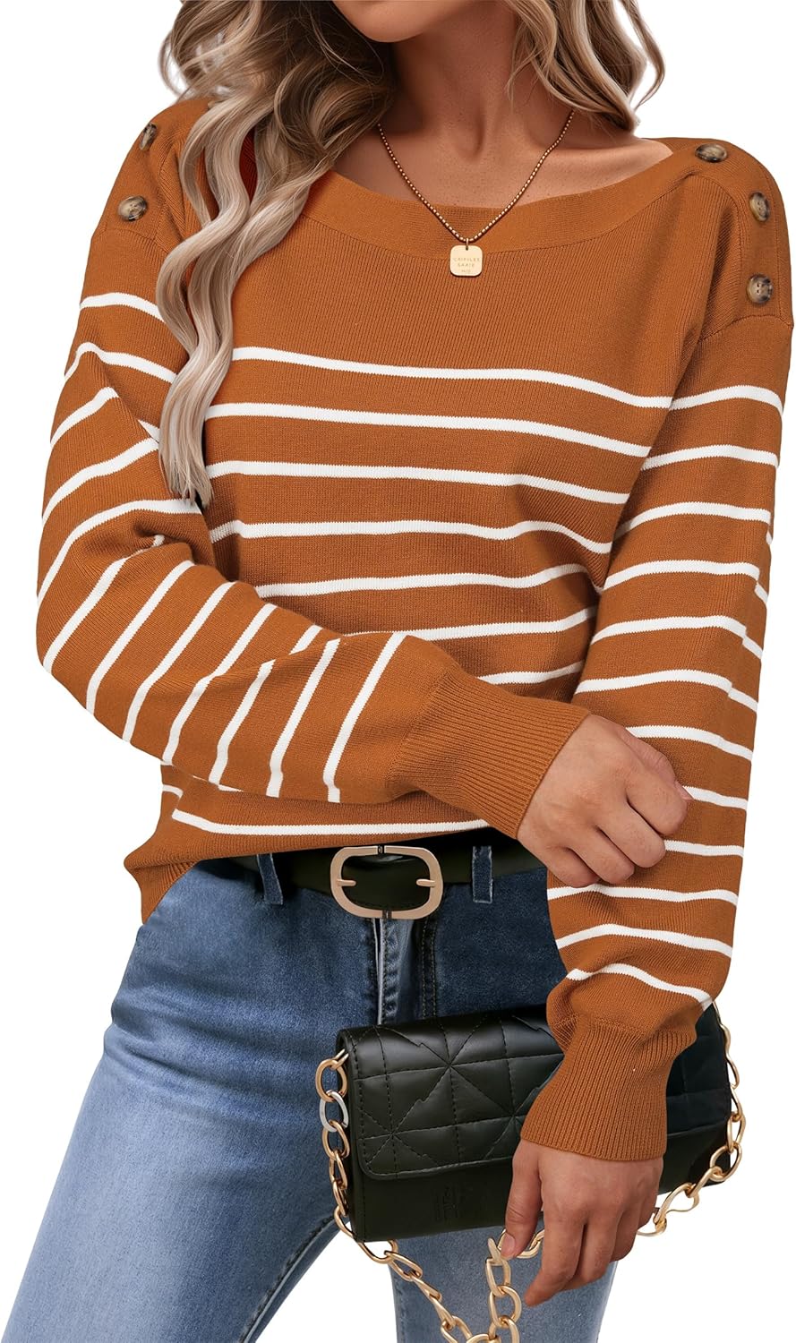 Arach&Cloz Women's Wool Blend Striped Boat Neck Fall Dressy Casual Sweater Tops 2025