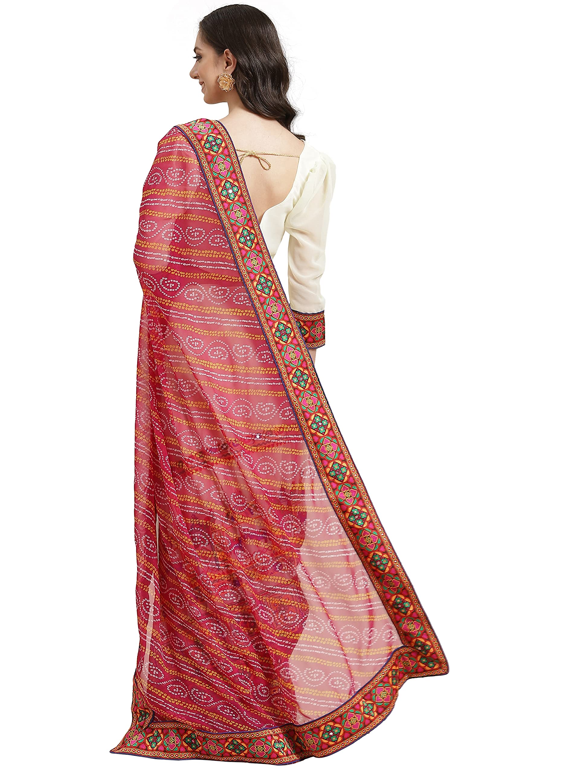 SERONA FABRICS Women's Georgette Embroidered Work Bandhani Printed Saree With Blouse Piece - Image 2 thumbnail