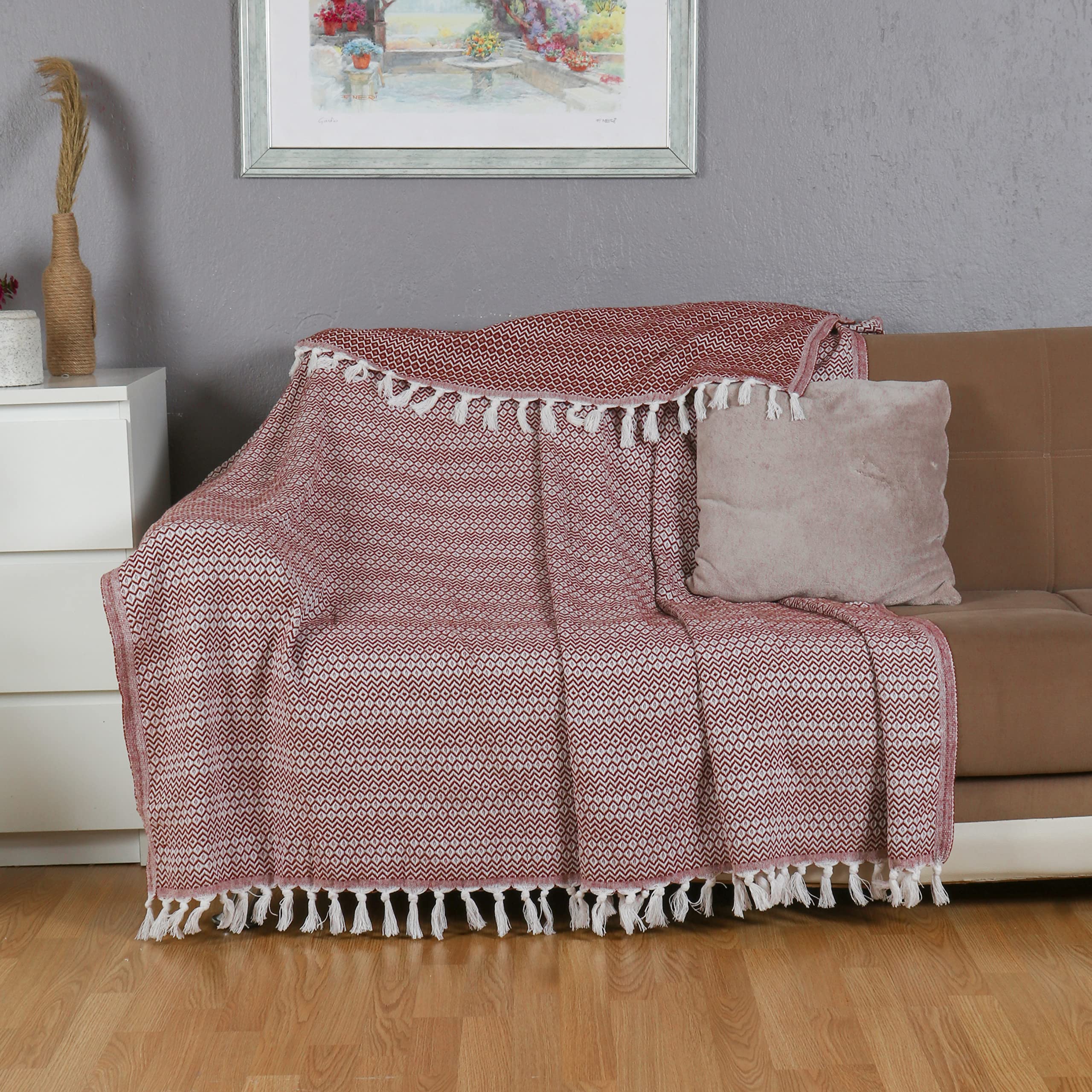 Tuiste Colcha Bouti Doble Marron Chocolate 200 x 230, Cubre Cama Multiusos, Plaid Cubrecama, Fina con diseño de Rombos, para Primavera, Verano, otoño e Invierno, Jarapas, Manta Foulard, Cubresofa